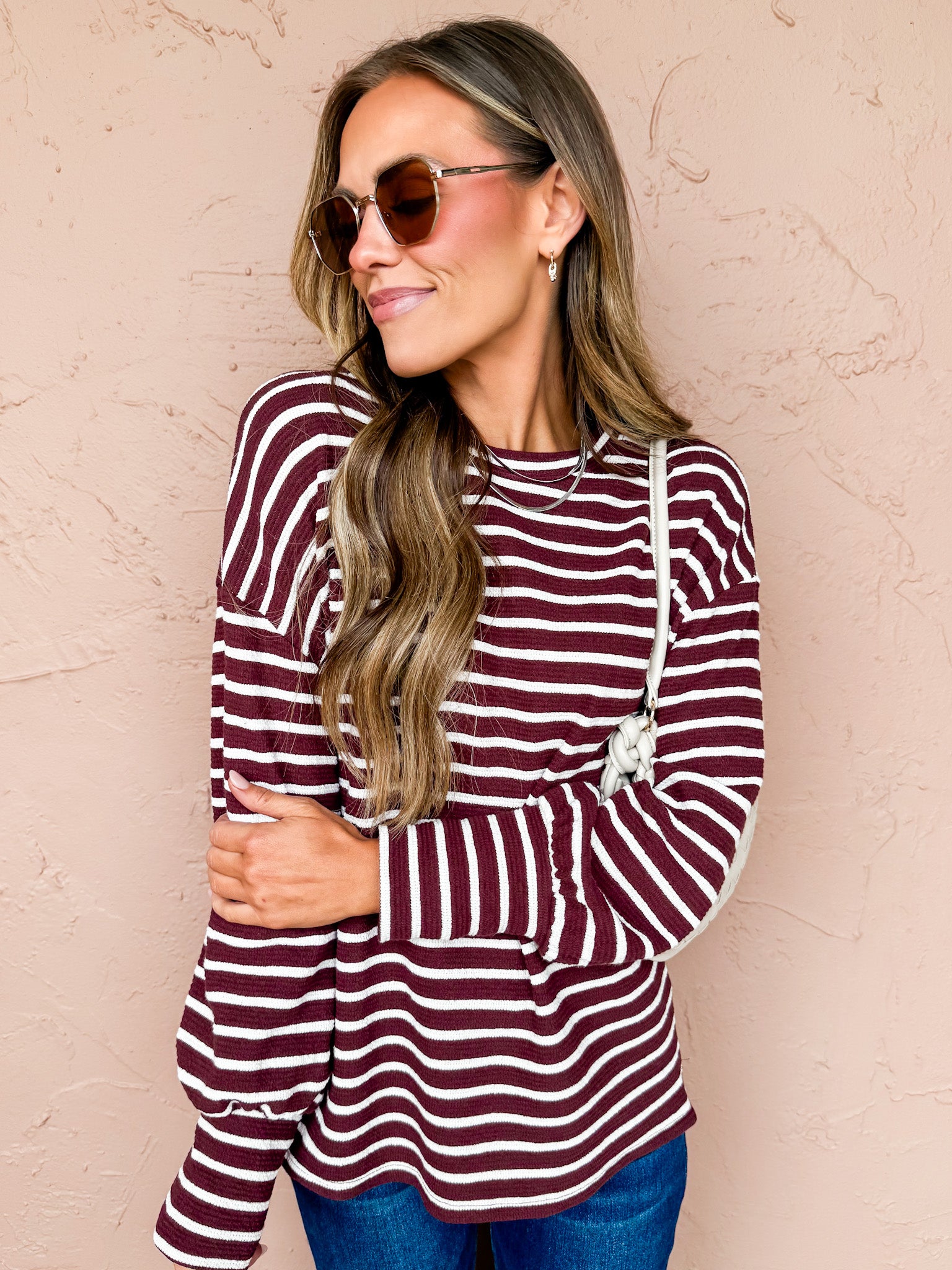 Nellie Striped Sweater-Burgundy