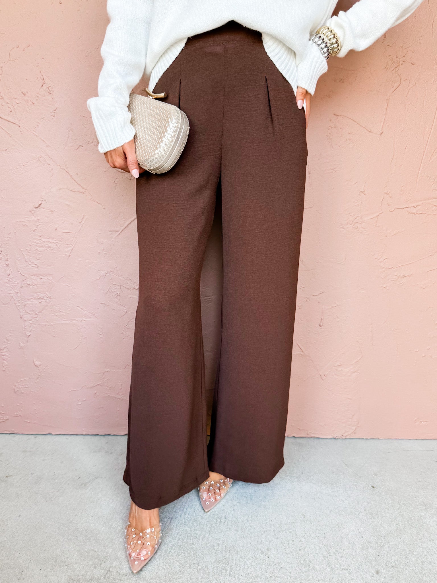 Office Fav Pleated Pants-Brown