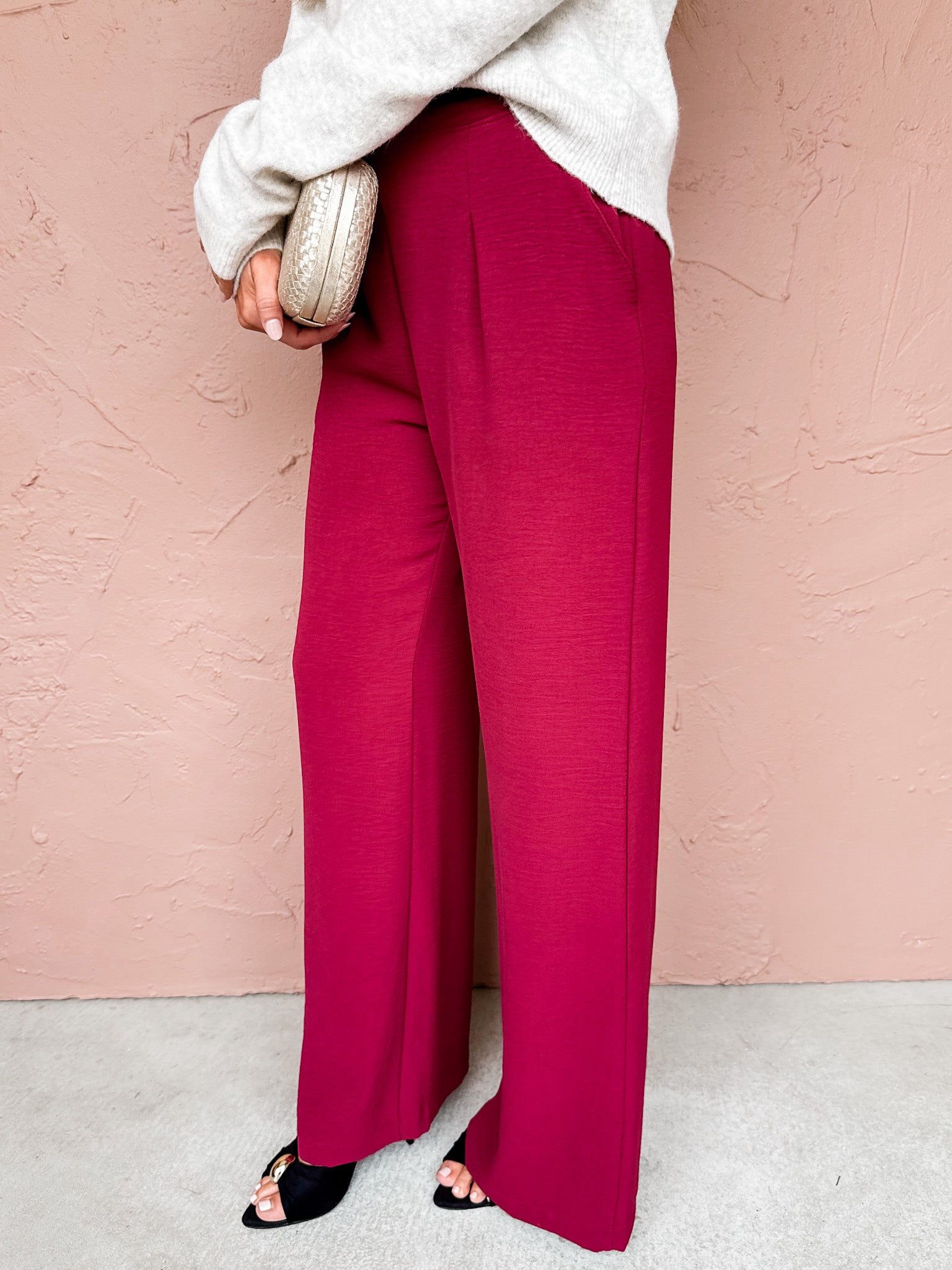 Office Fav Pleated Pants-Burgundy