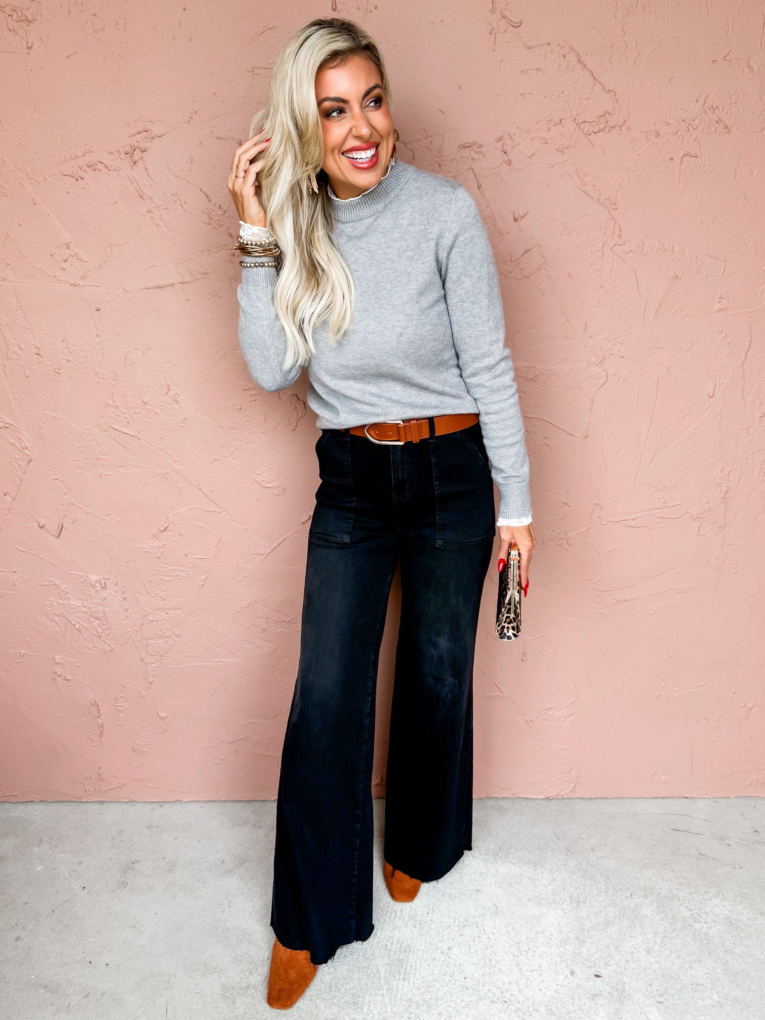 Parker Long Sleeve Sweater-Heather Grey