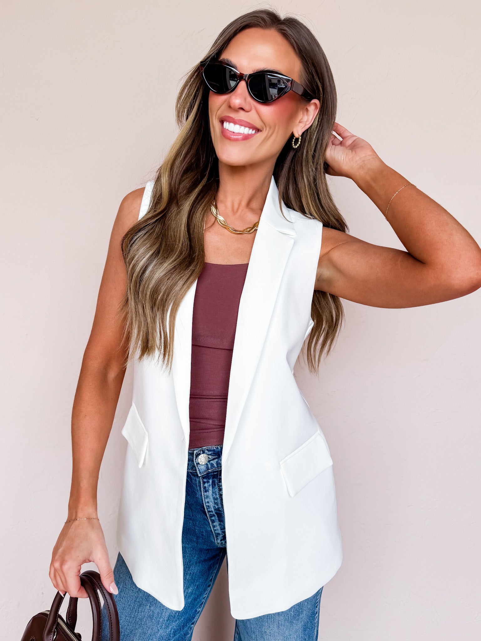 Alyse Open Front Vest-Off White
