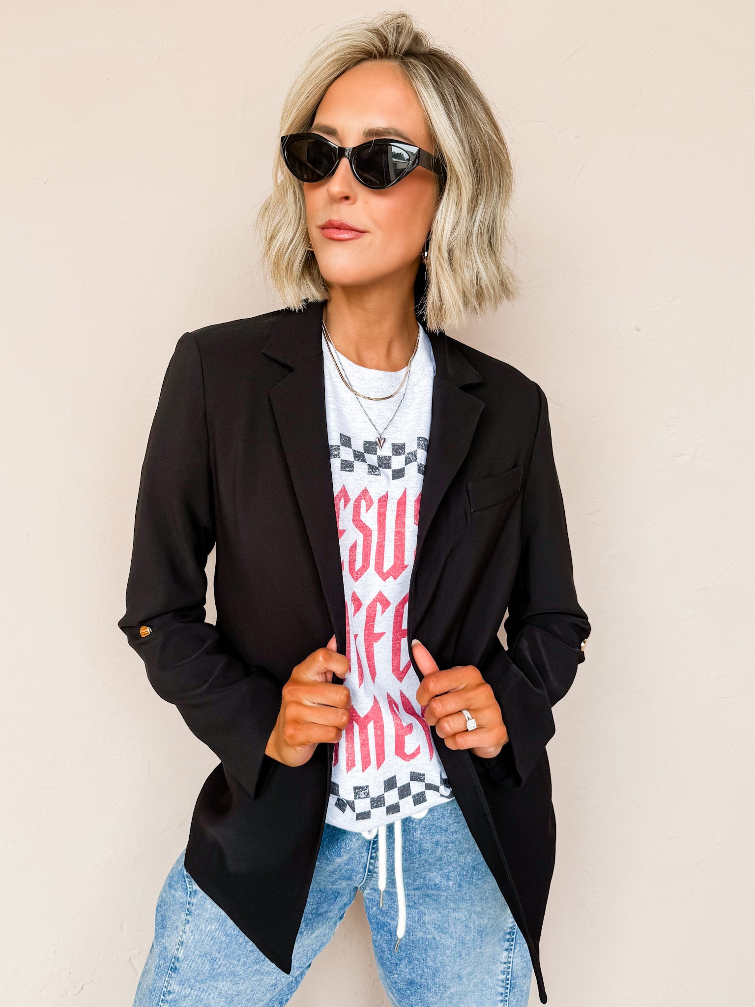 Camila Open Front Blazer-Black