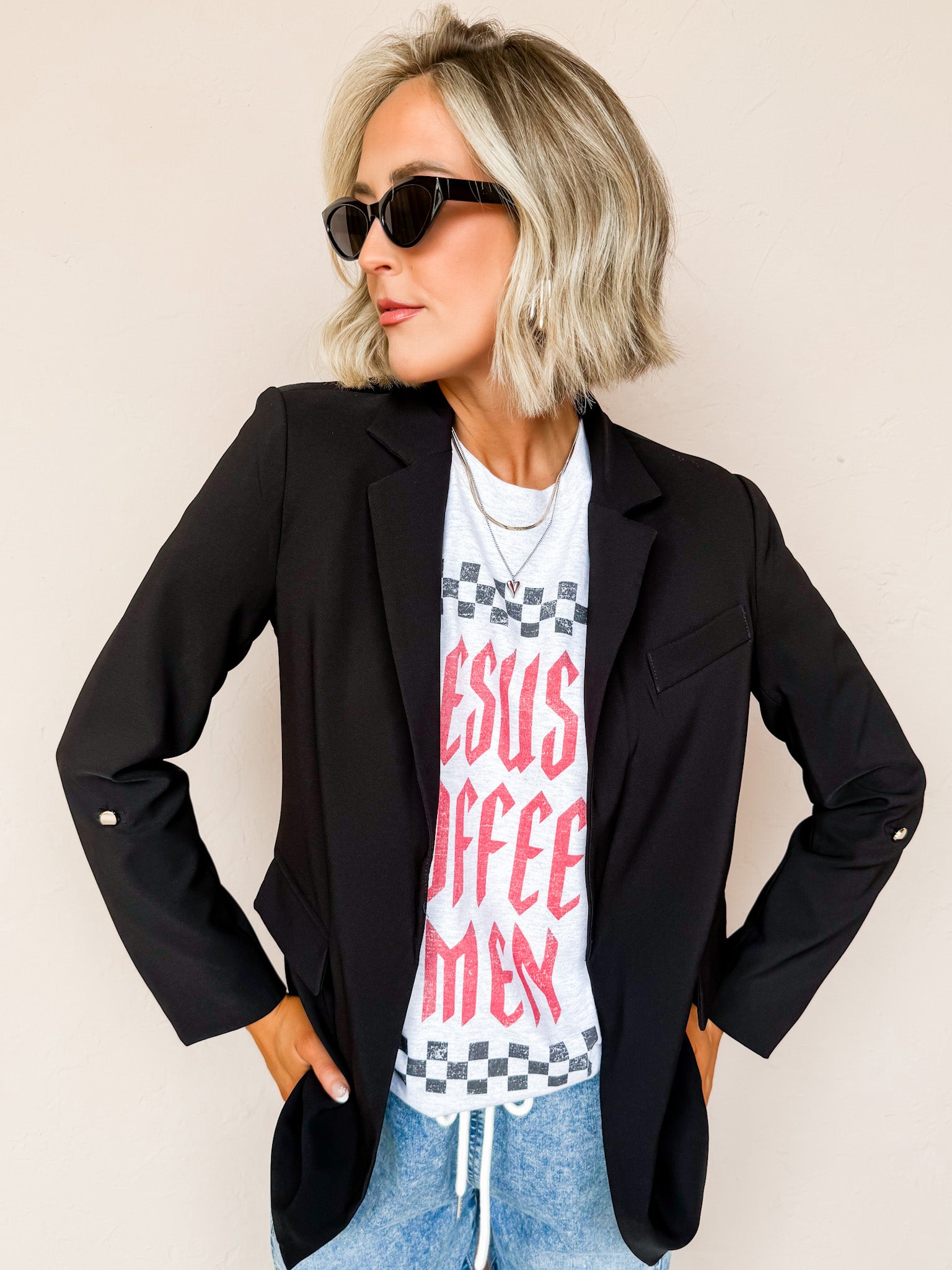 Camila Open Front Blazer-Black