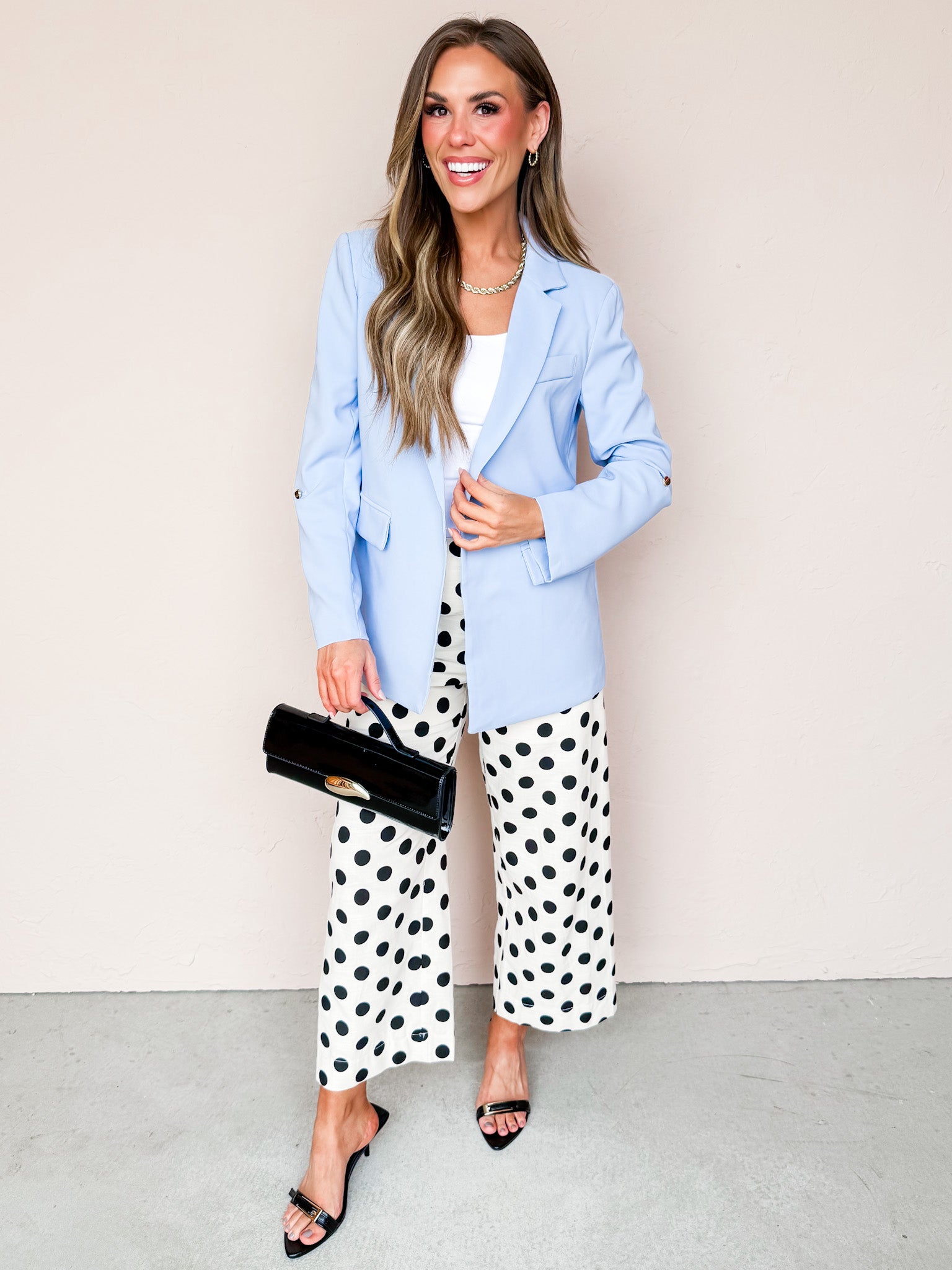 Camila Open Front Blazer-Blue