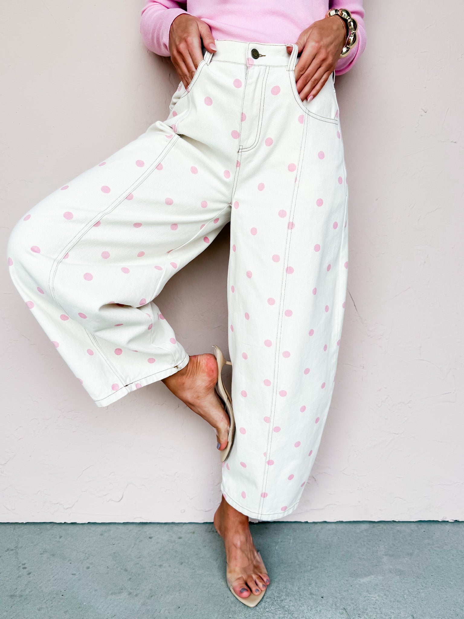 Casen Polka Dot Wide Leg Denim Pants