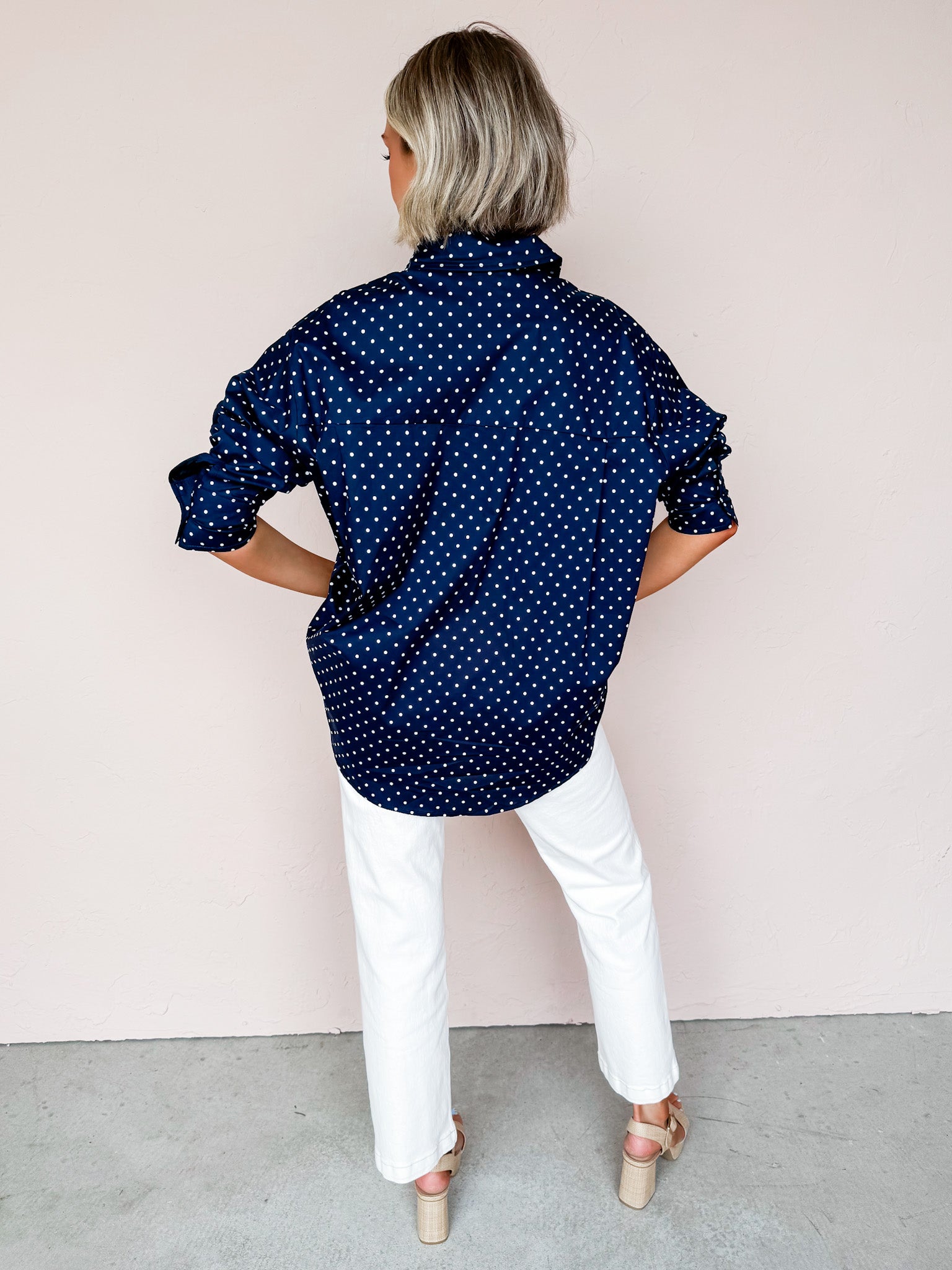 Laney Polka Dot Button Down Top-Navy