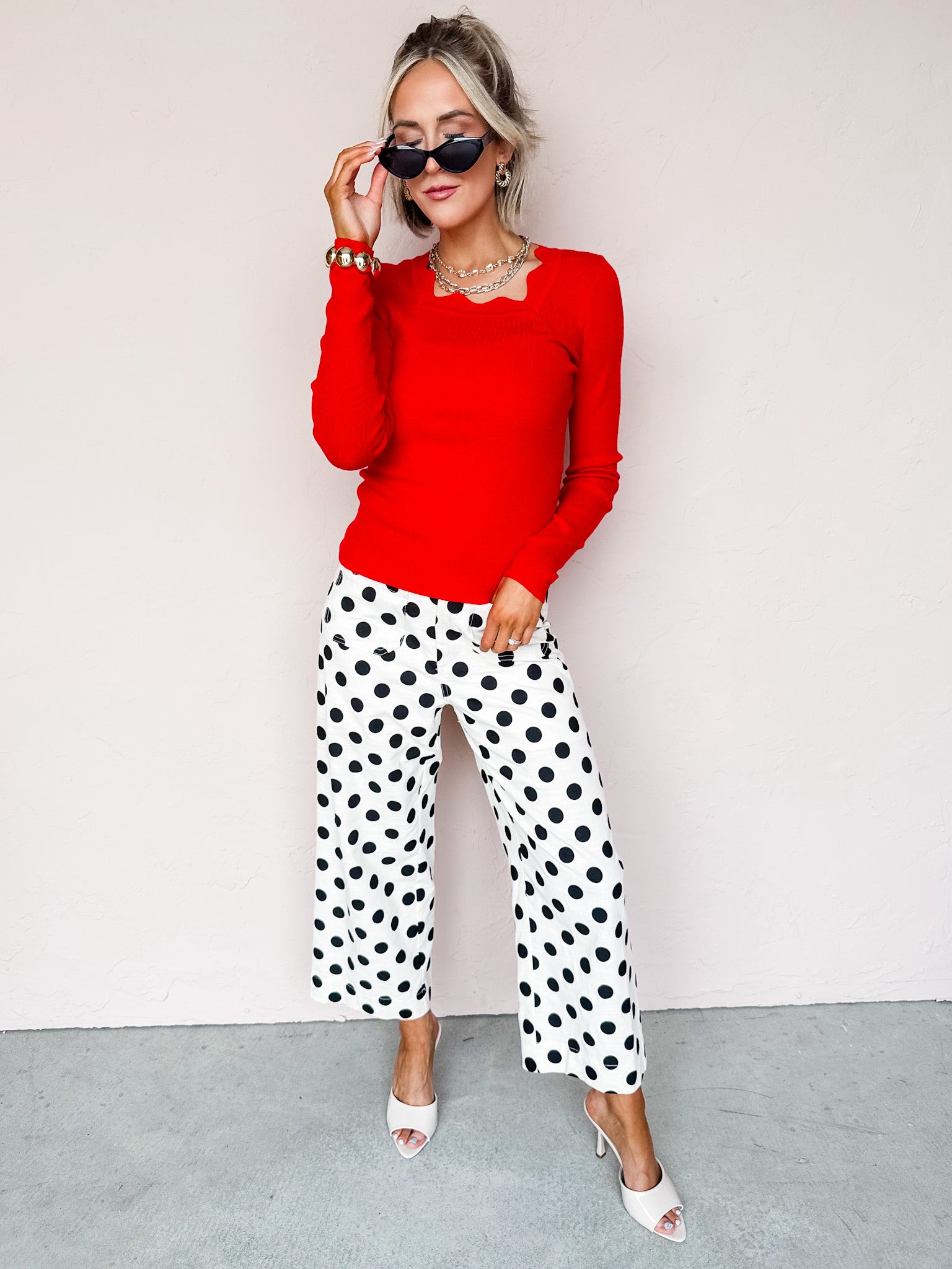 Makena Long Sleeve Top-Red