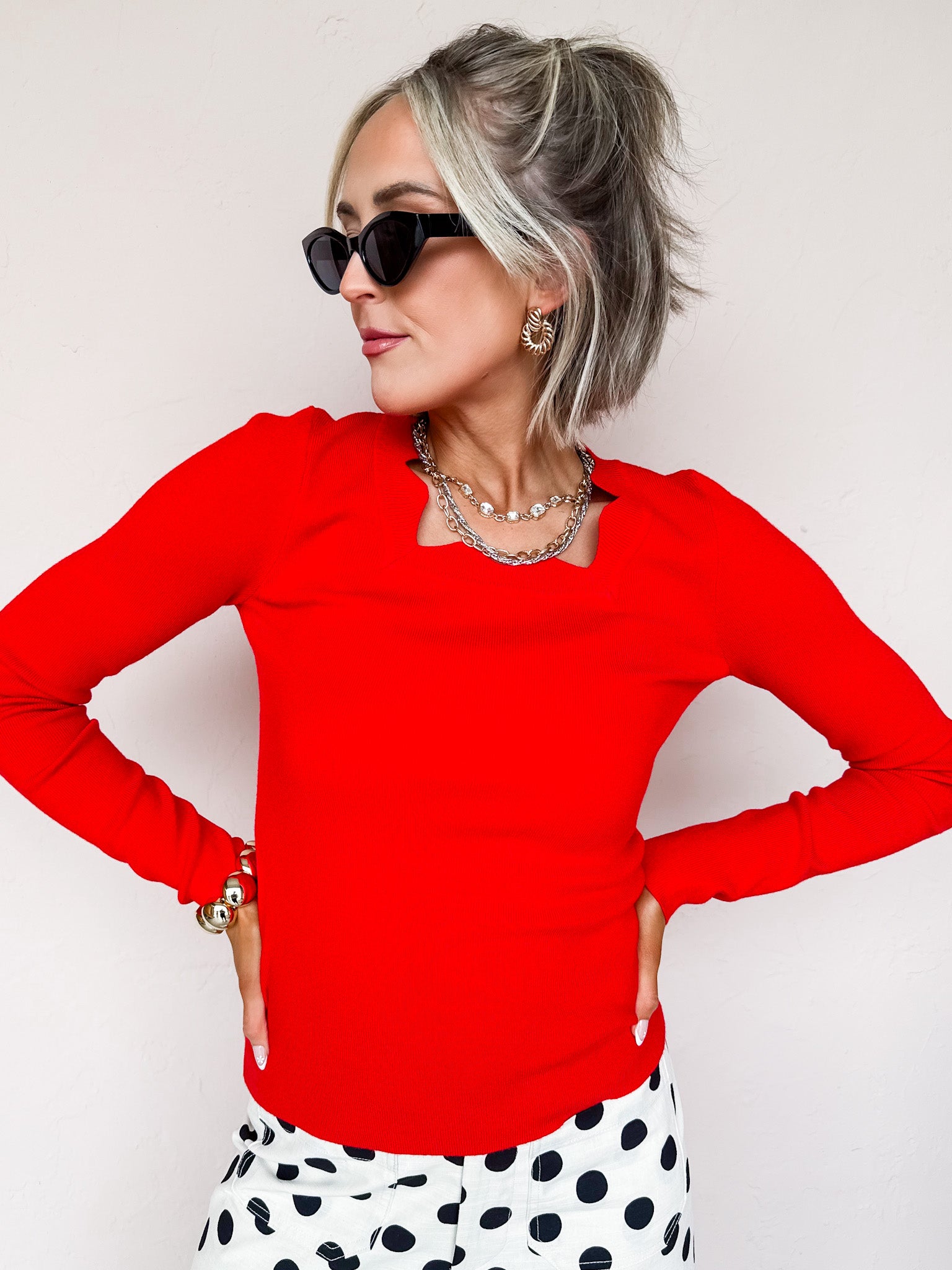 Makena Long Sleeve Top-Red