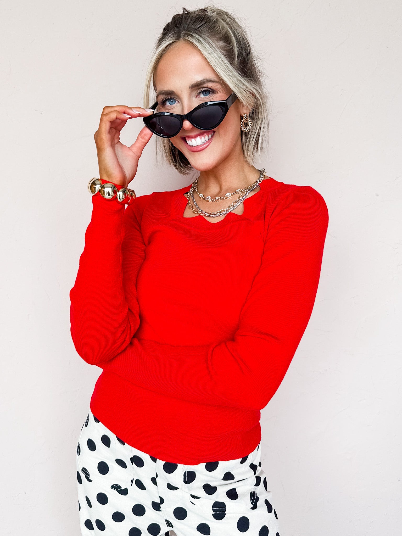 Makena Long Sleeve Top-Red