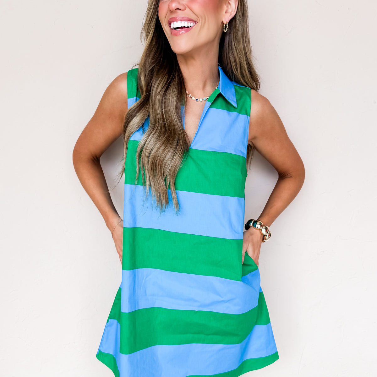striped shirt dress sleeveless Robyn Striped Collared Mini Shift Dress Large