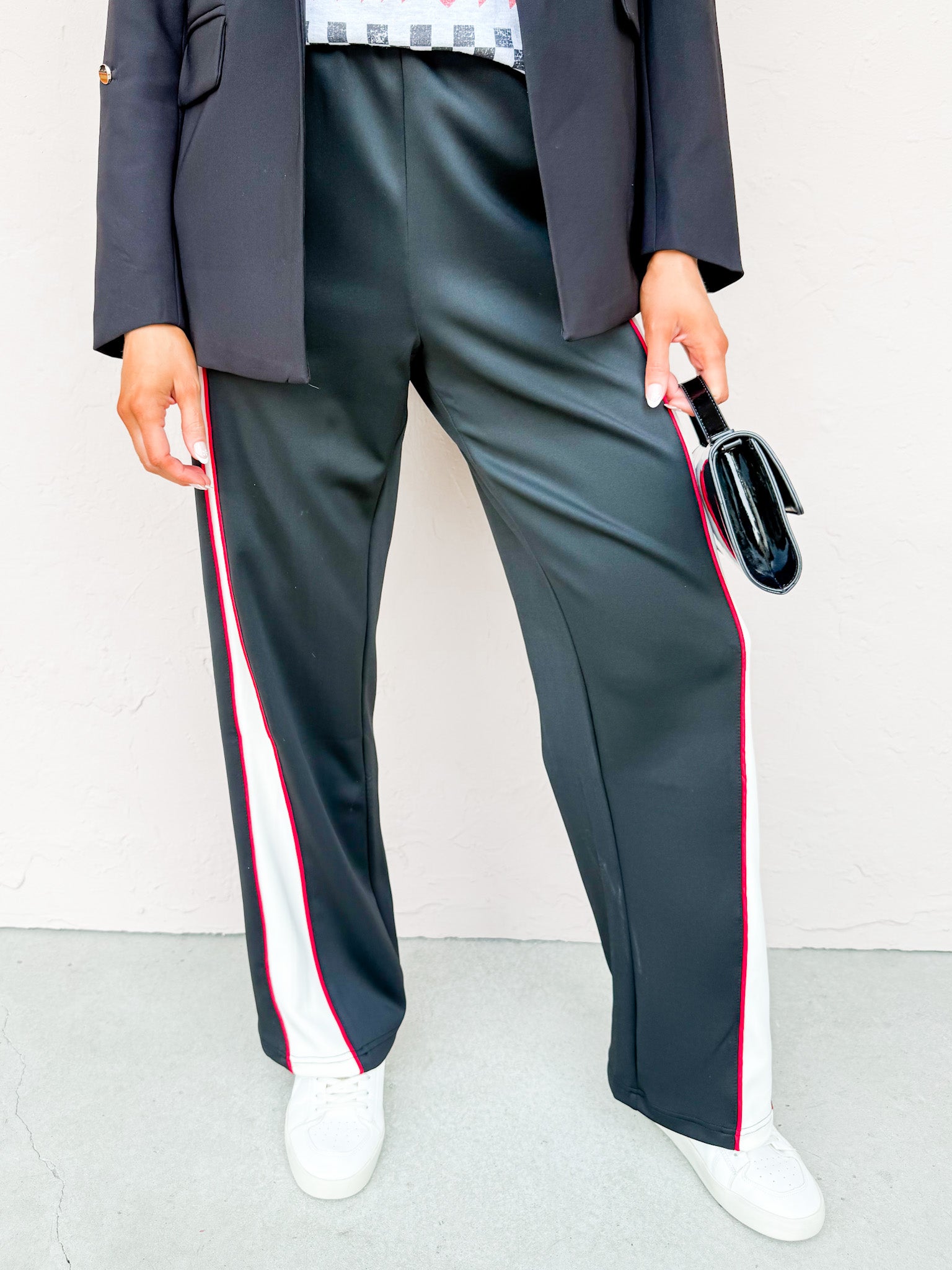 Avery Piped Track Pants-Black