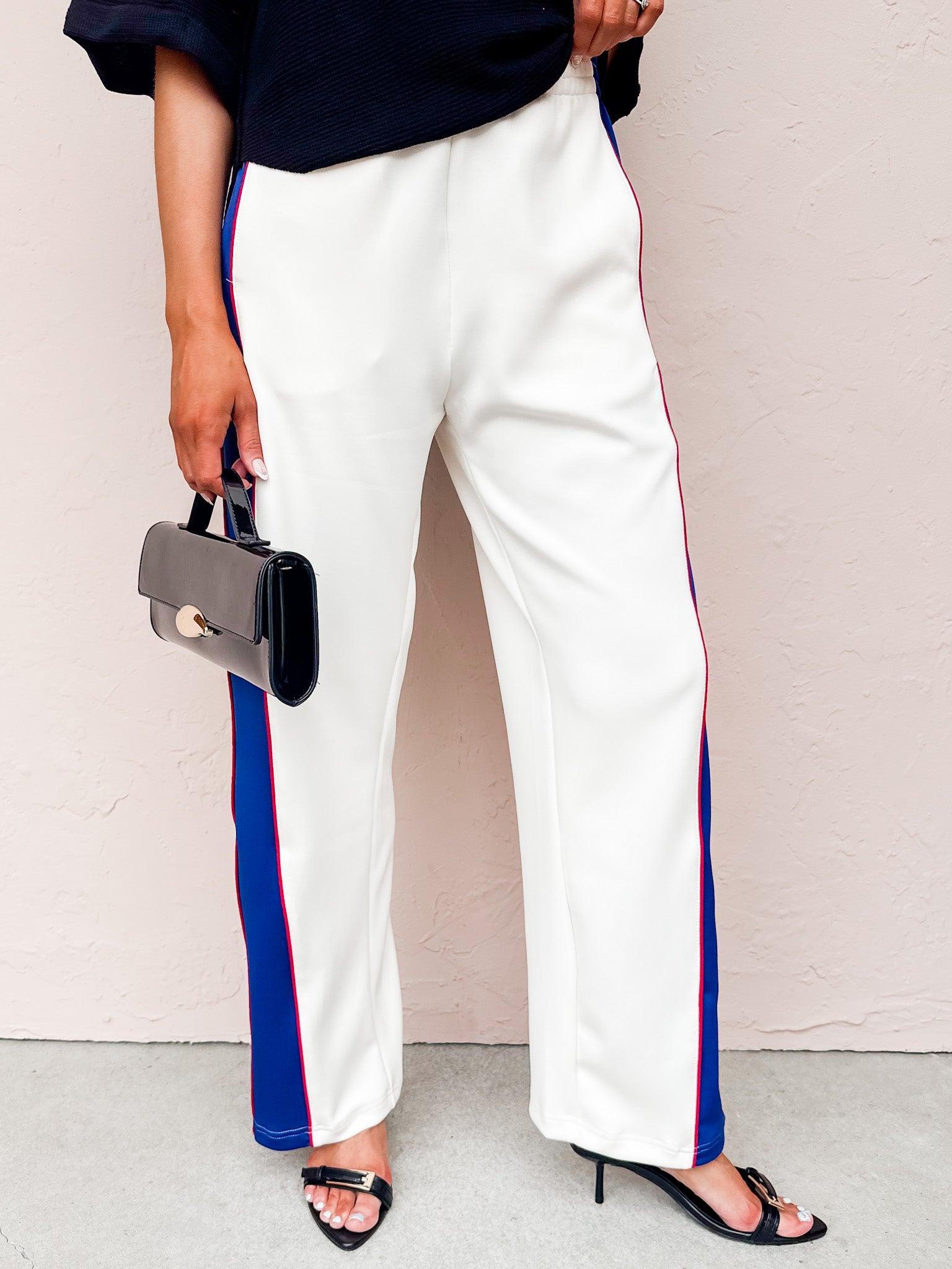 Avery Piped Track Pants-White