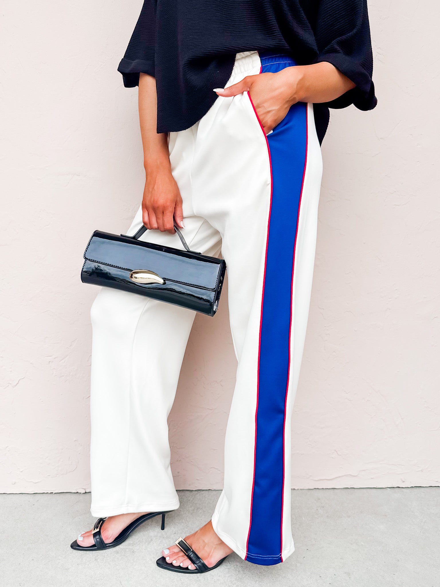 Avery Piped Track Pants-White