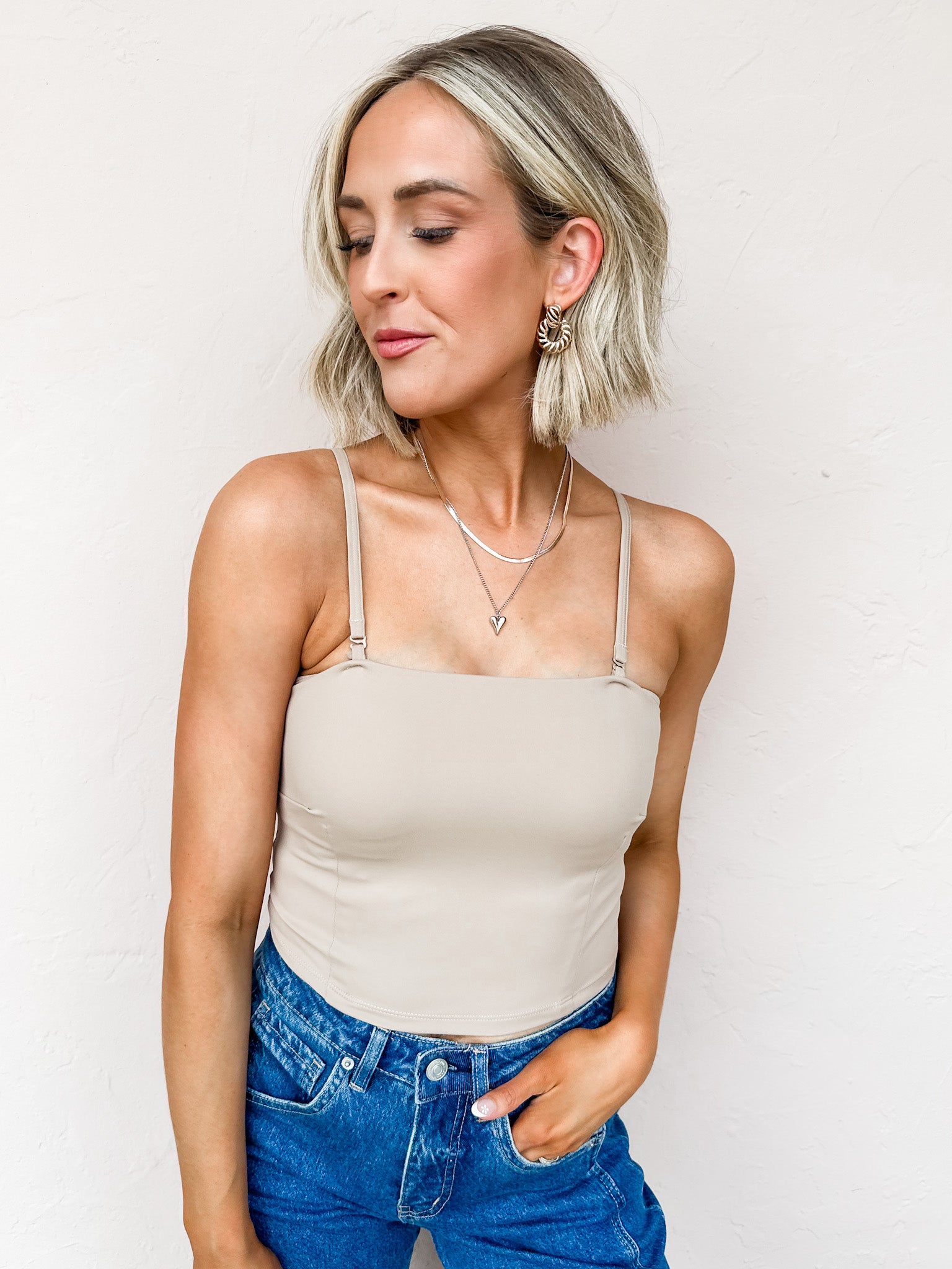 Emmie Spaghetti Strap Top-Taupe