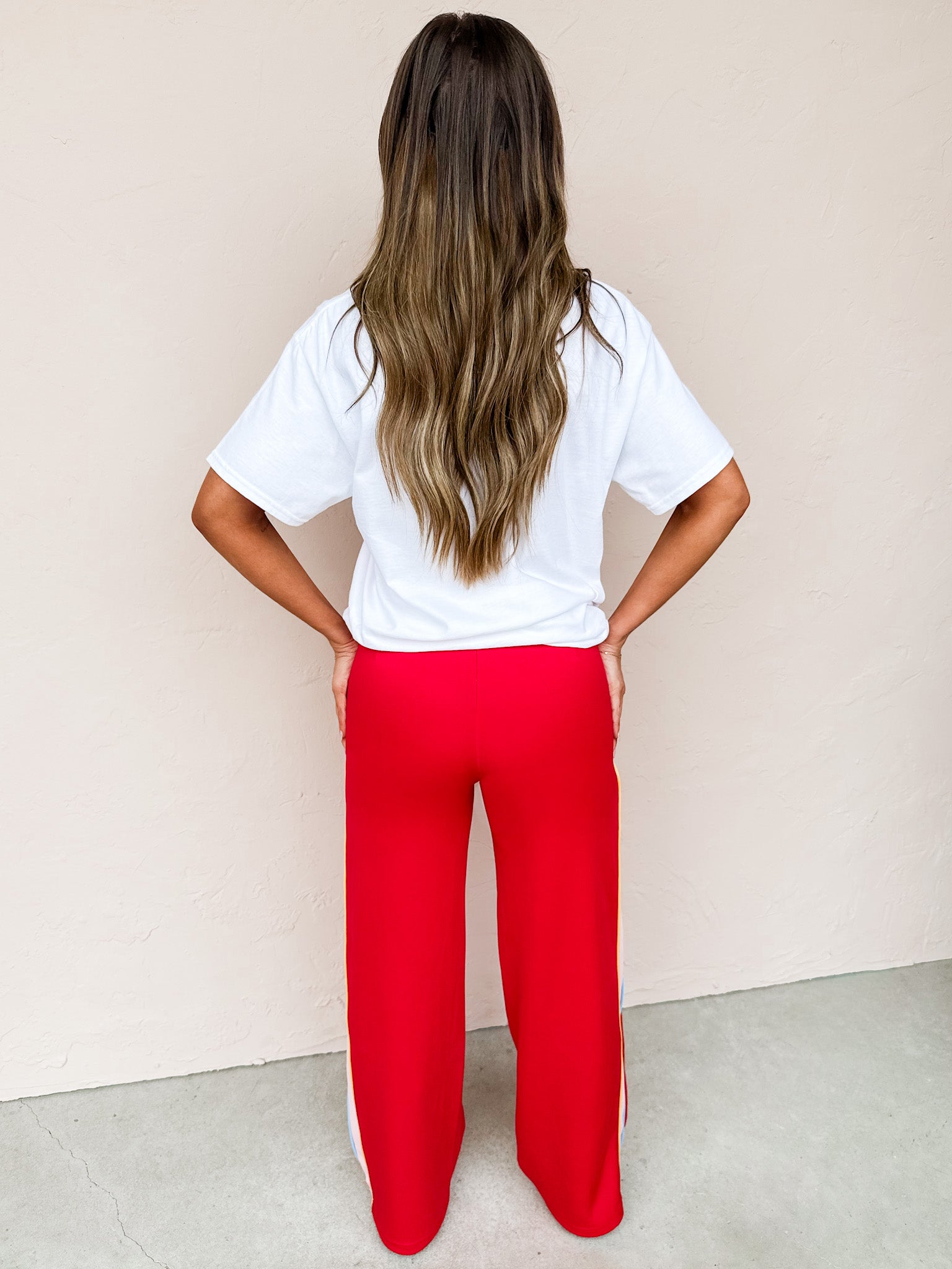 Harper Color Block Knit Track Pants-Red