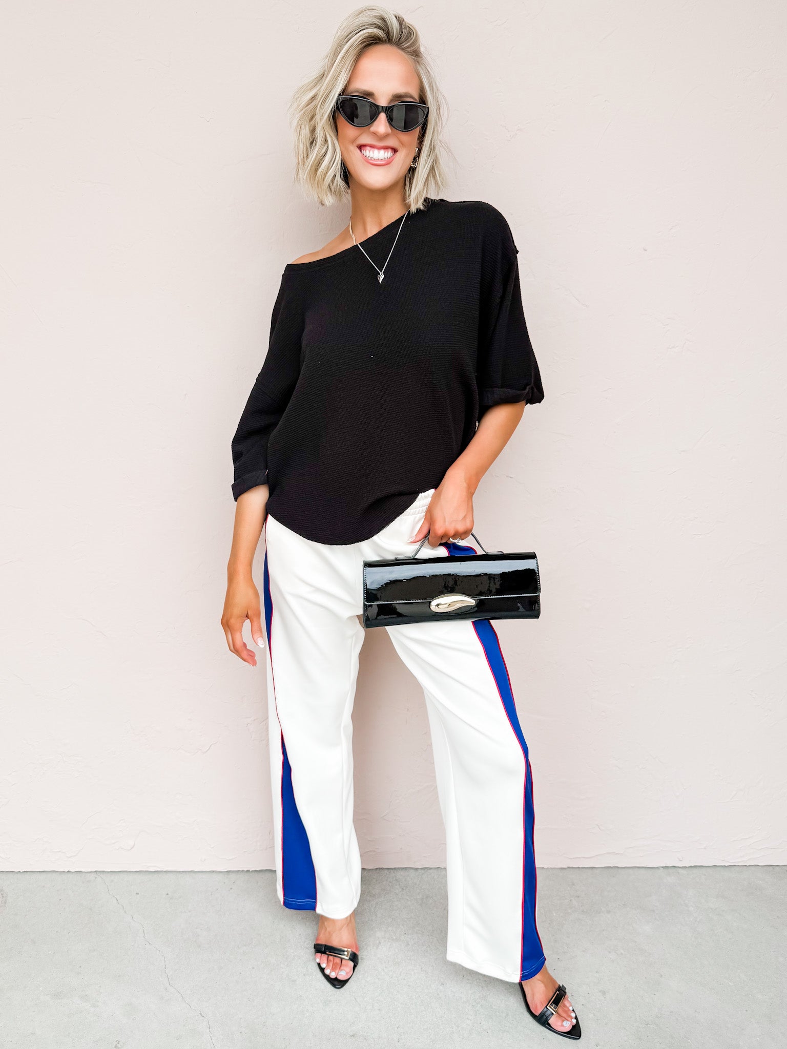 Avery Piped Track Pants-White