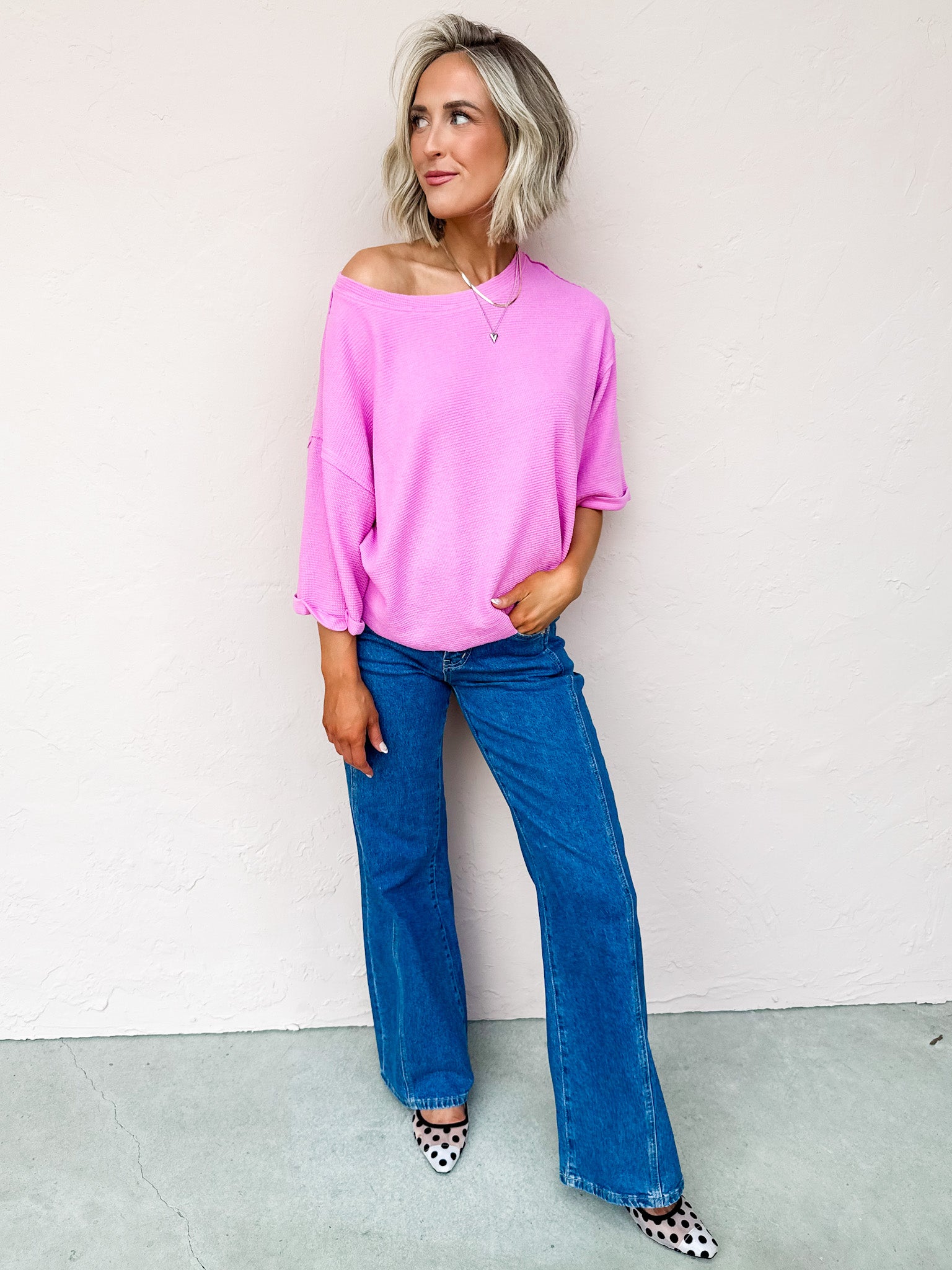 Rainy Waffle Knit Top-Pink