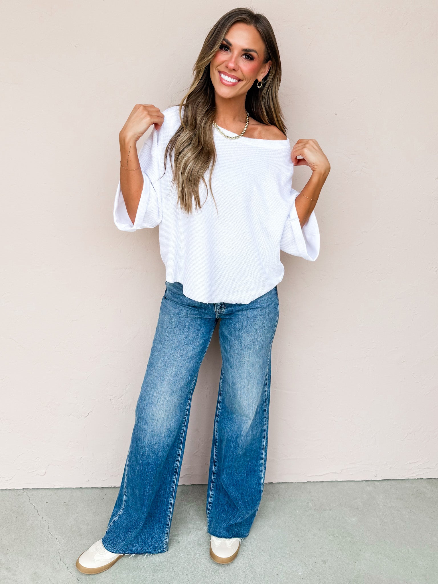 Rainy Waffle Knit Top-White