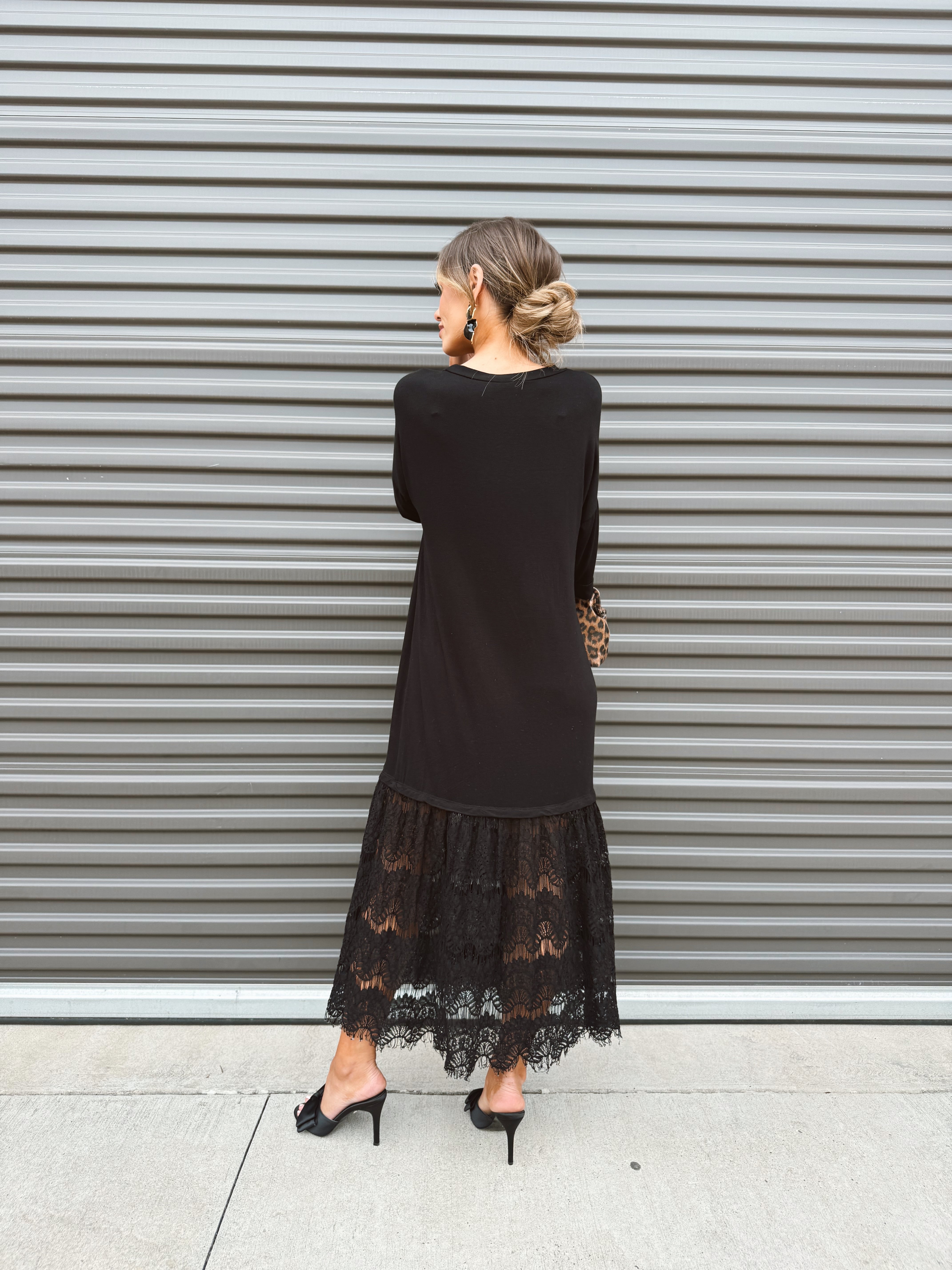 The Carley Dress – Made in USA Jersey T-Shirt Dress with Lace Hem