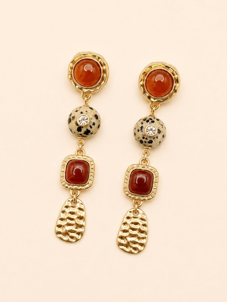 Pixie Stone Charm Drop Earrings-Orange