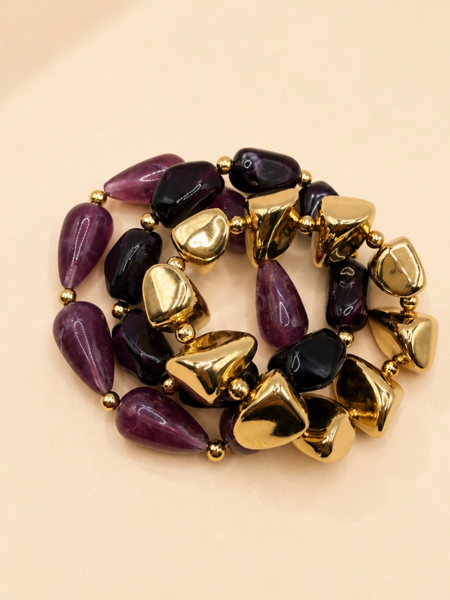 Willow Stretch Beaded Bracelet Set-Burgundy