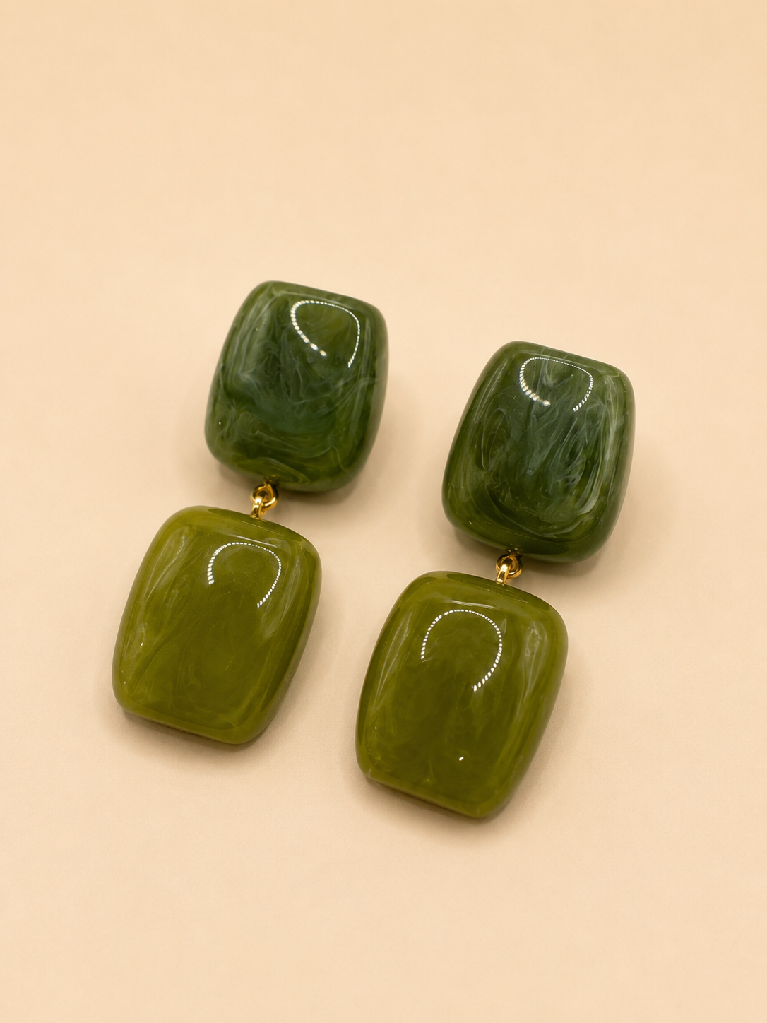 Kelly Double Square Drop Earrings-Green
