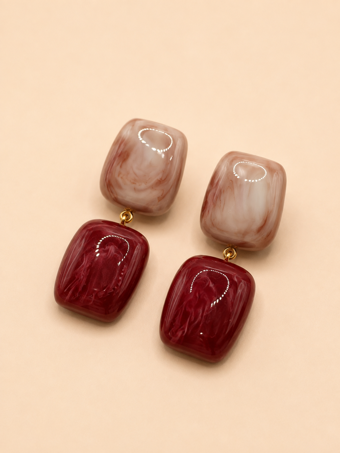 Kelly Double Square Drop Earrings-Marble