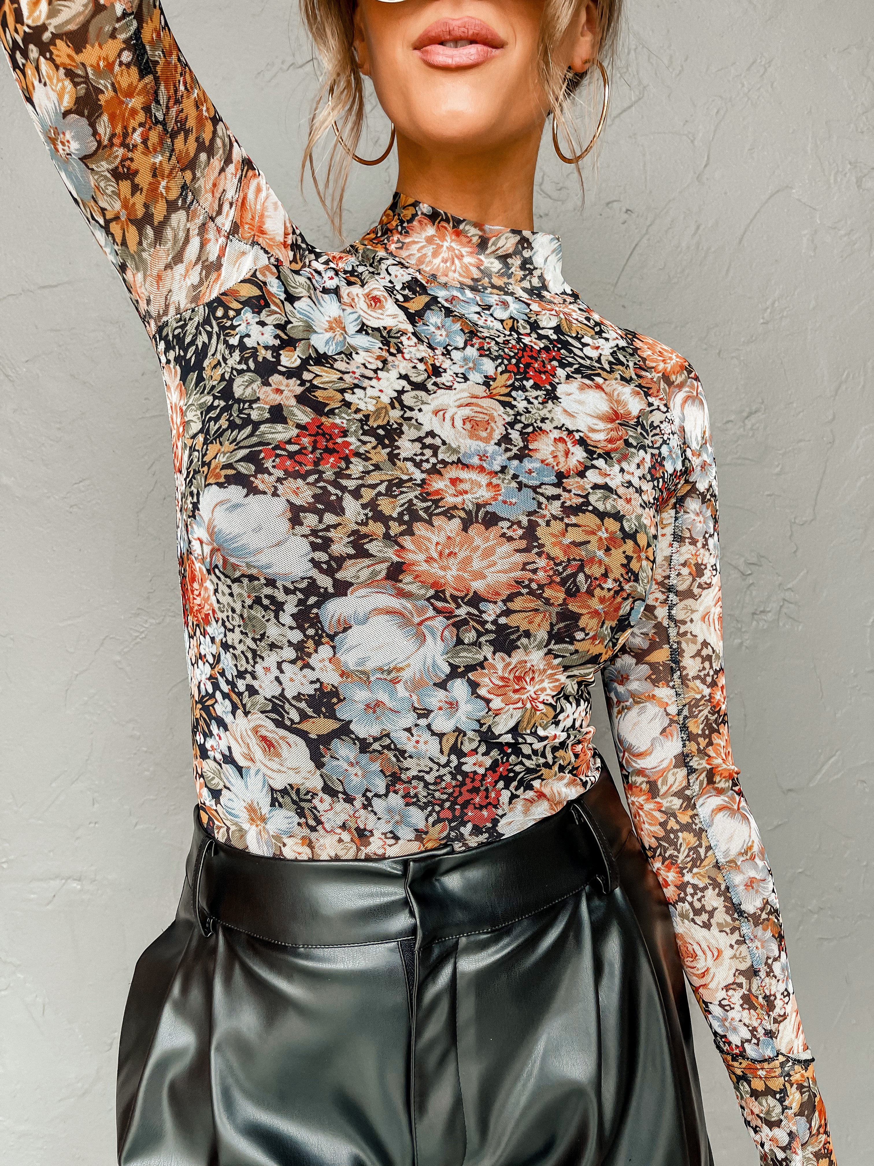 A Better View Floral Semi Sheer Mesh Top
