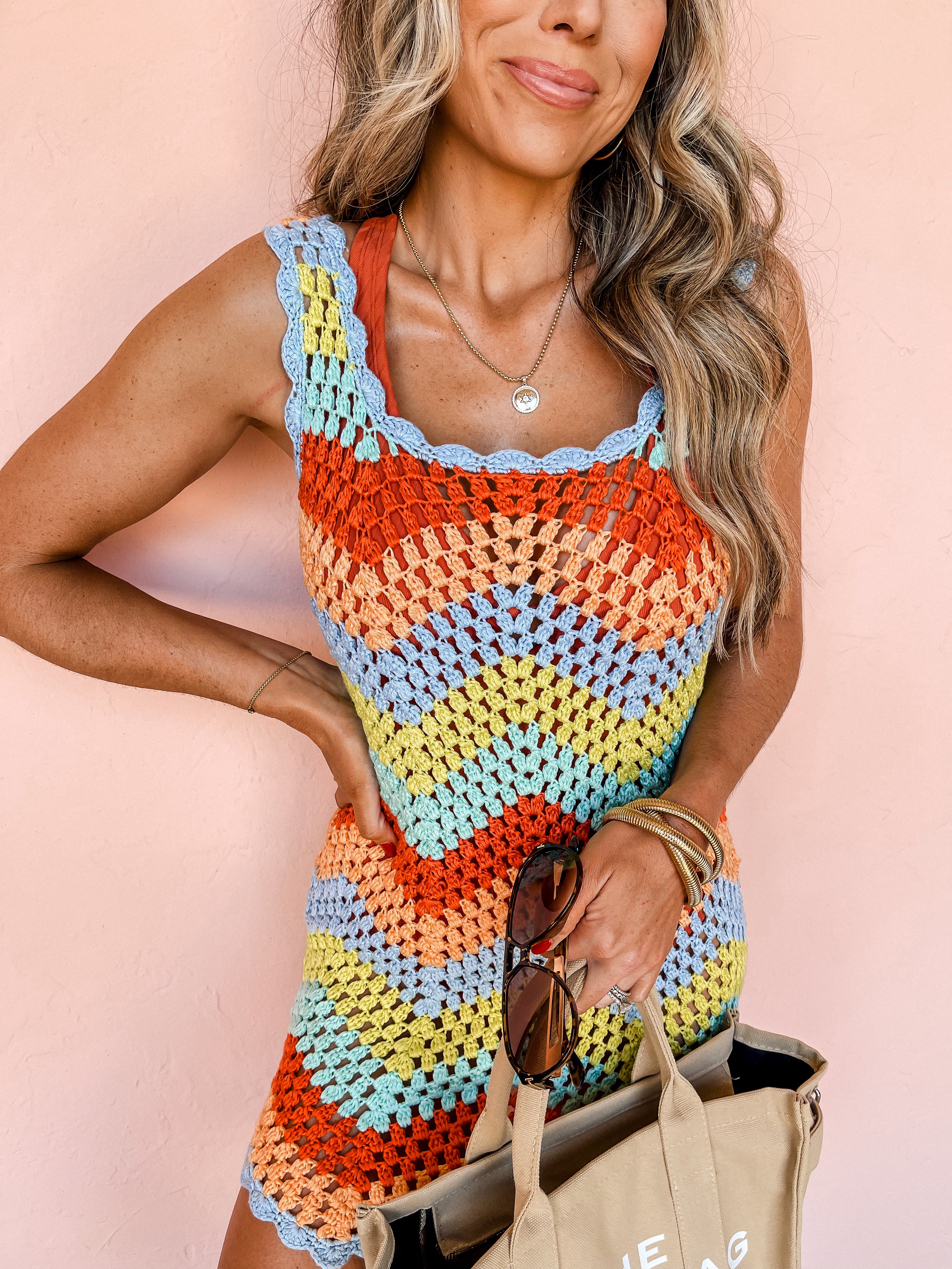 A New Glow Crochet Mini Dress