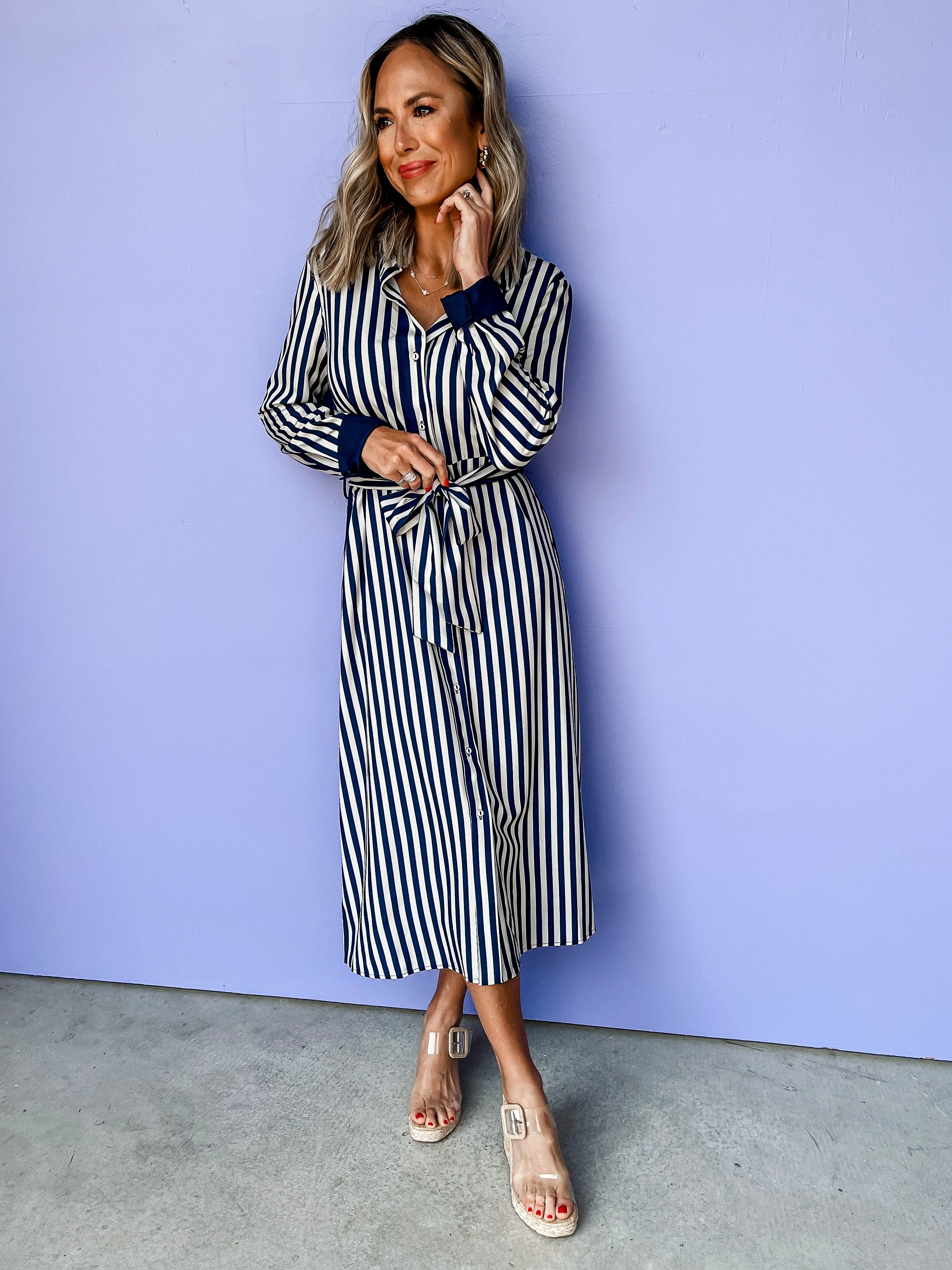 Above The Clouds Striped Long Sleeve Dress
