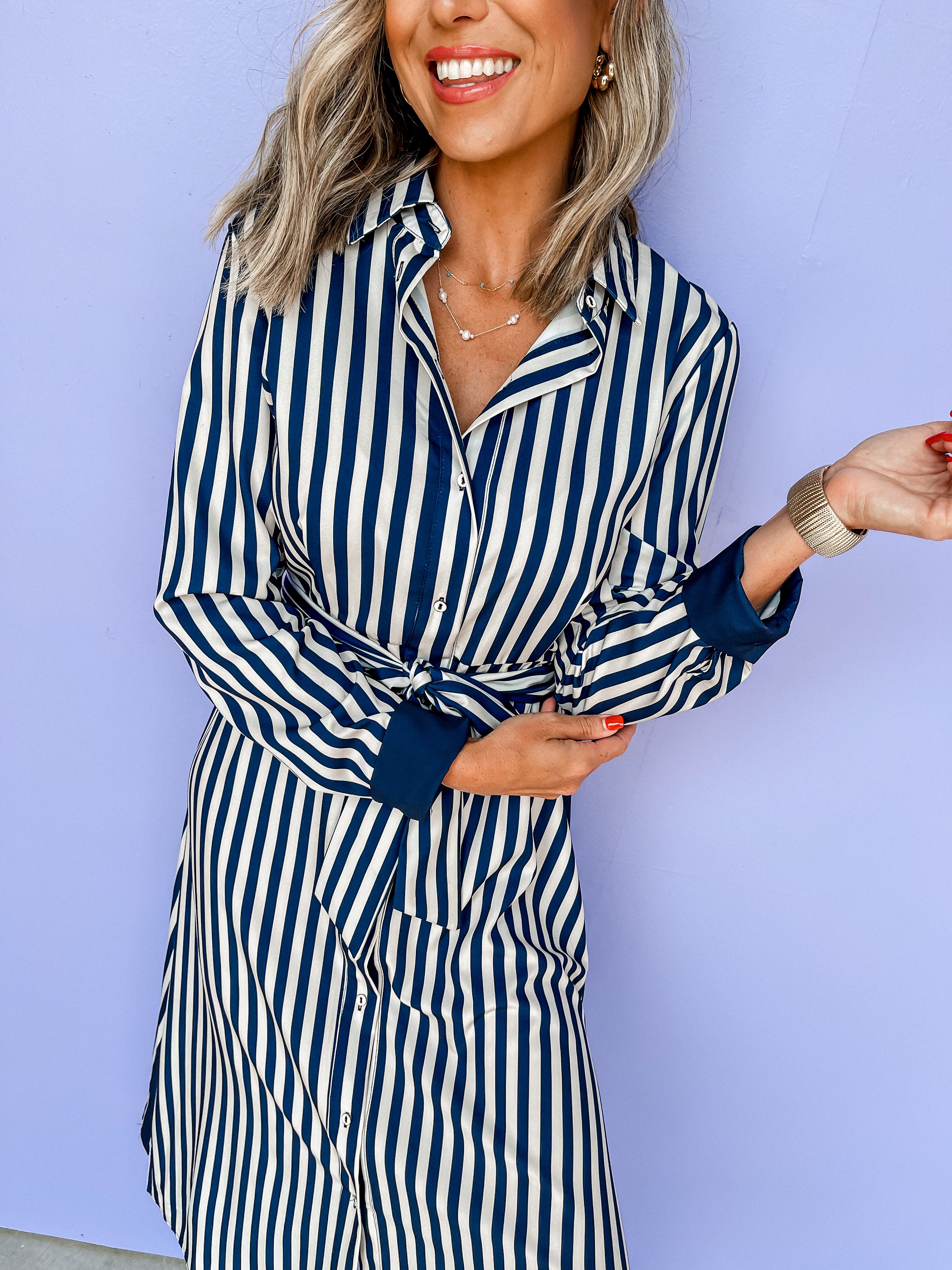Above The Clouds Striped Long Sleeve Dress