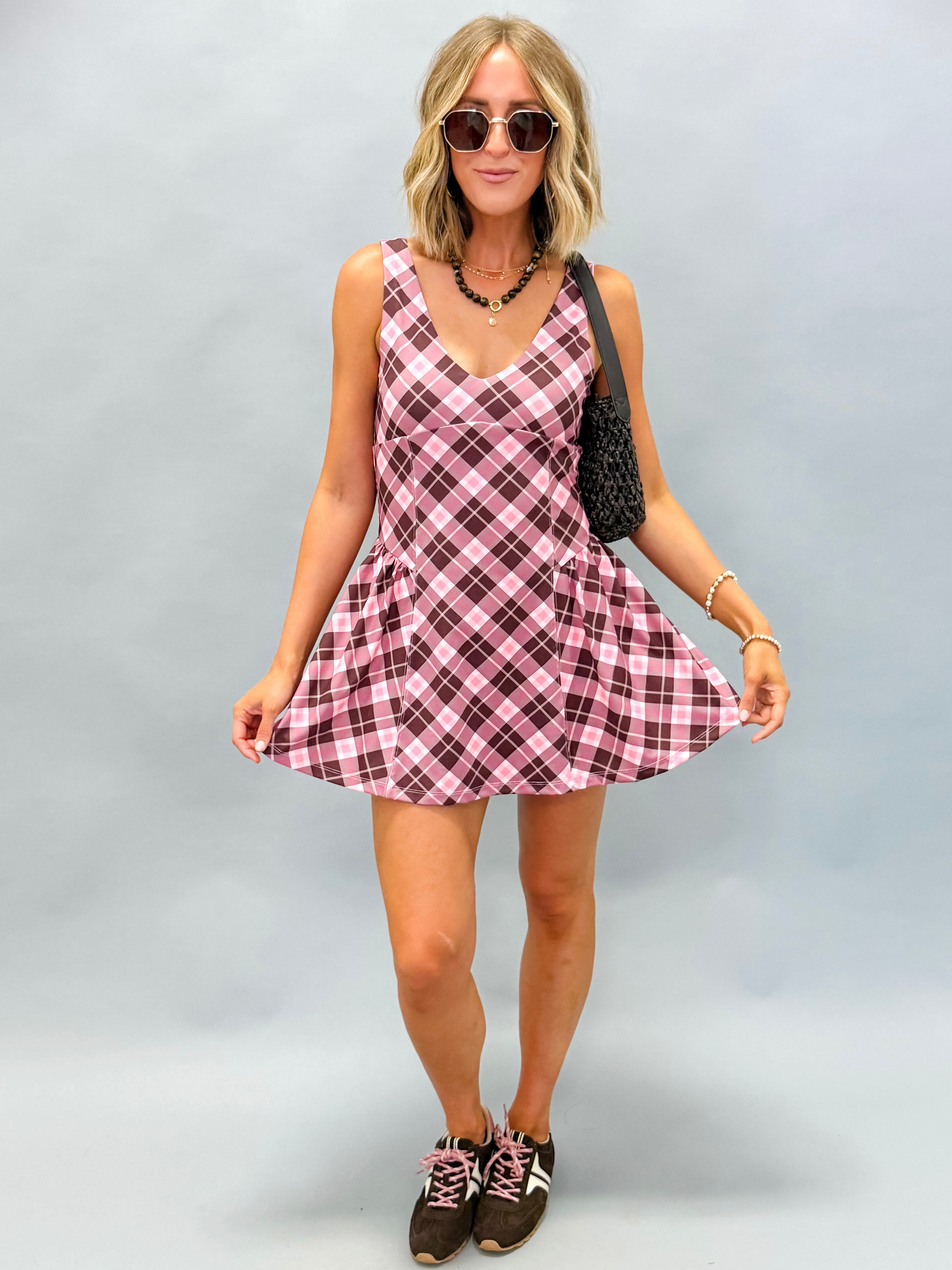 Addie Plaid Scoopneck Active Dress