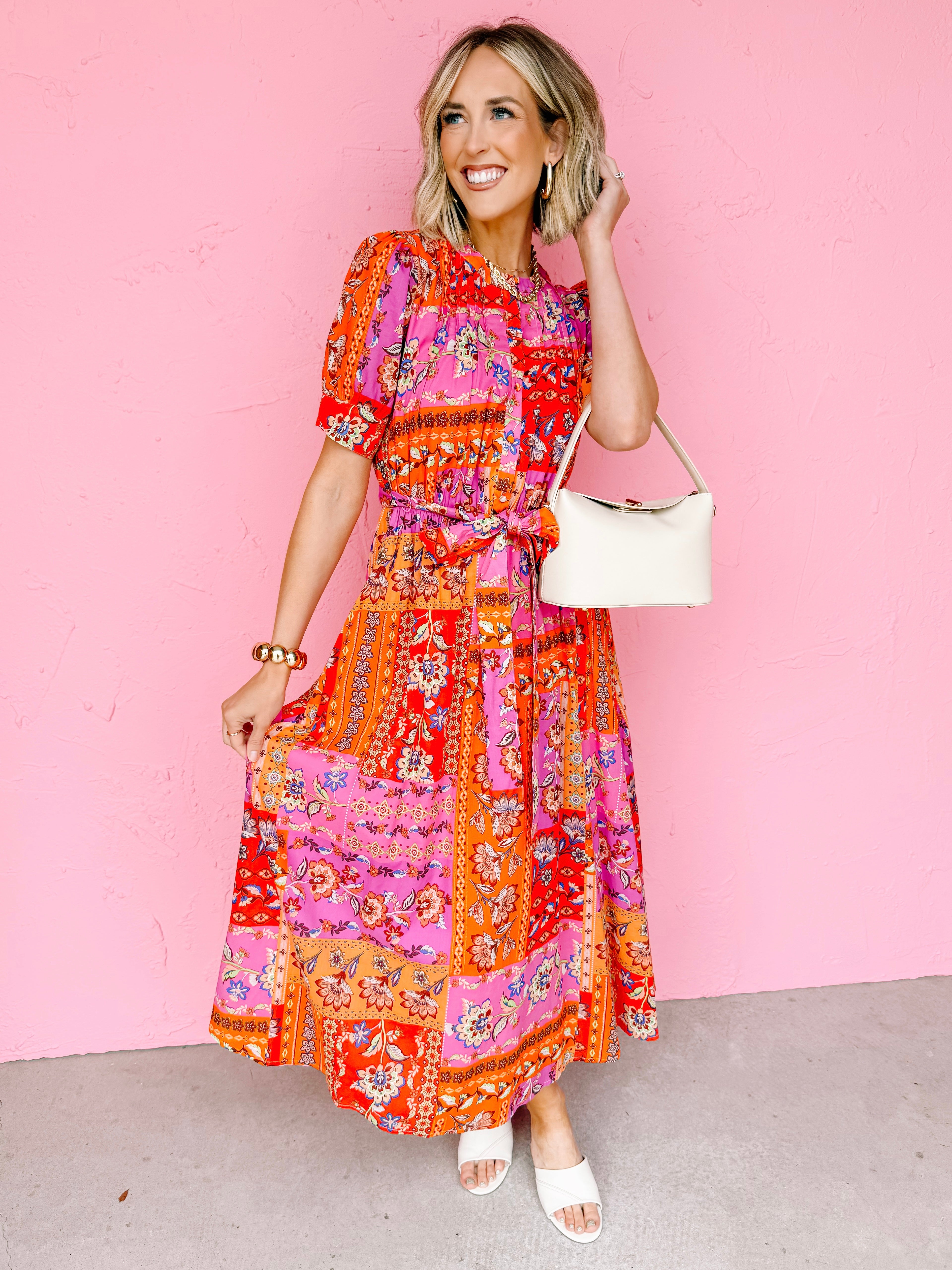 Addison Patchwork Print Belted Maxi Dress