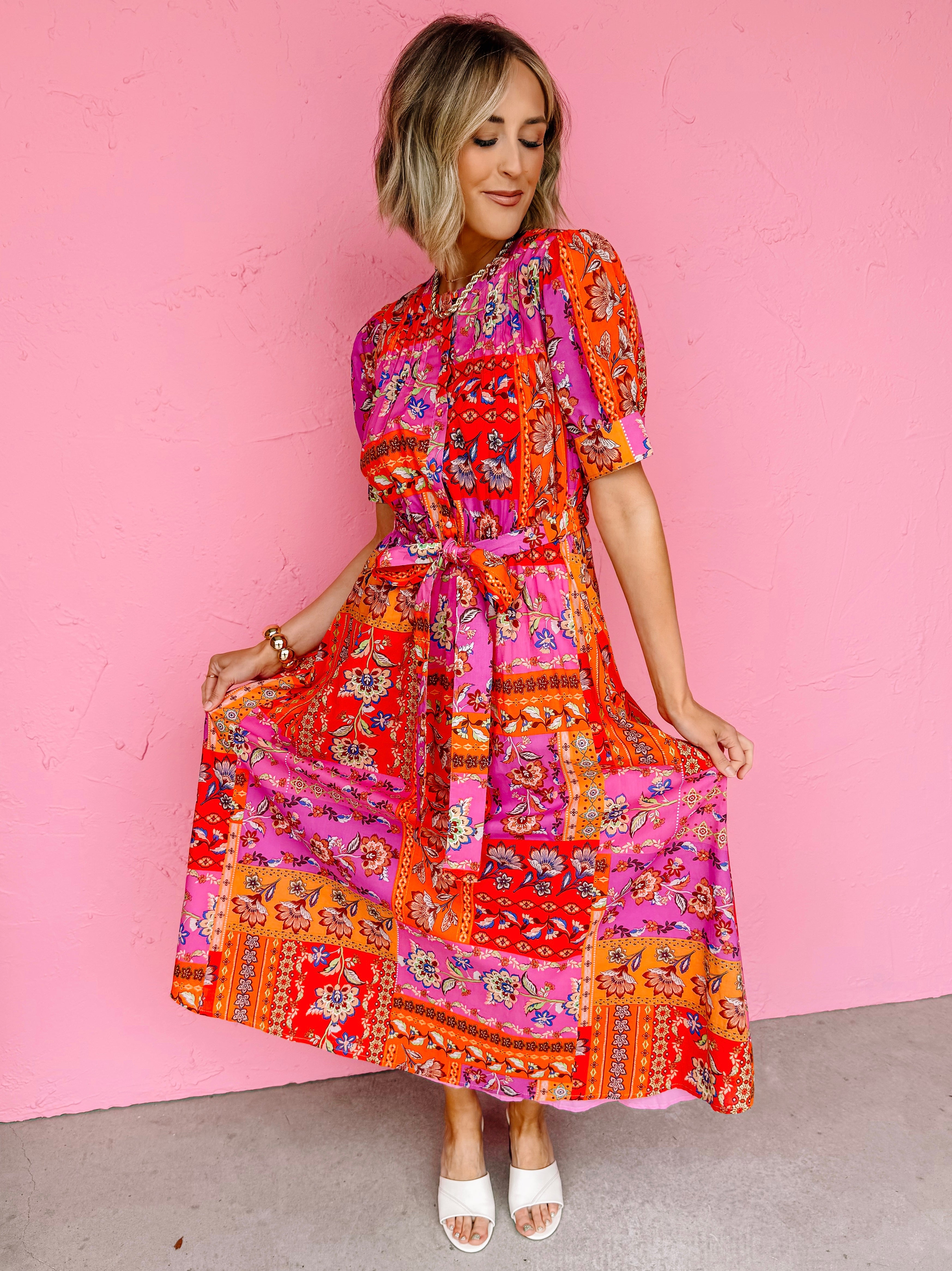 Addison Patchwork Print Belted Maxi Dress