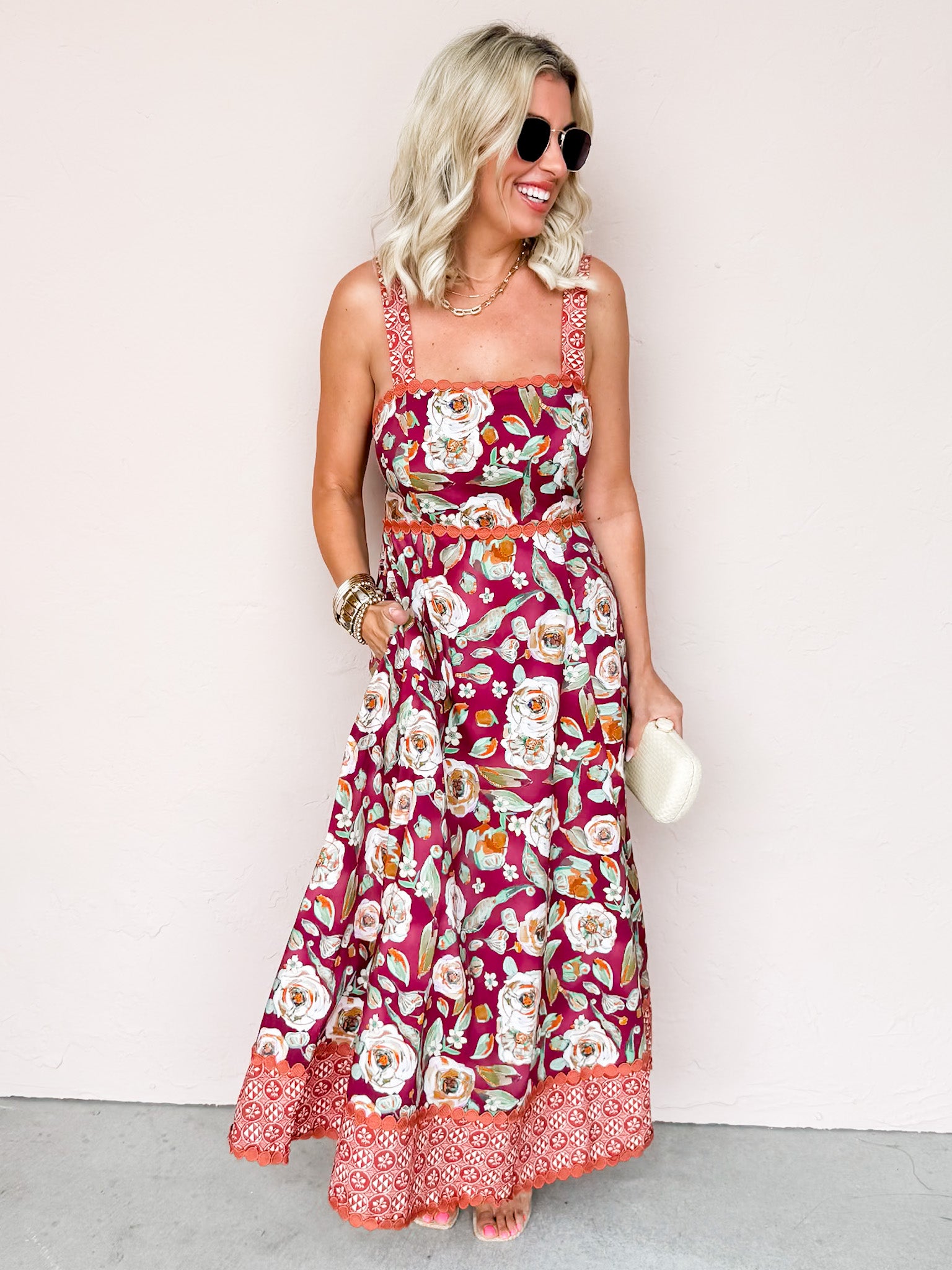 Afternoon Blooms Floral Sleeveless Midi Dress