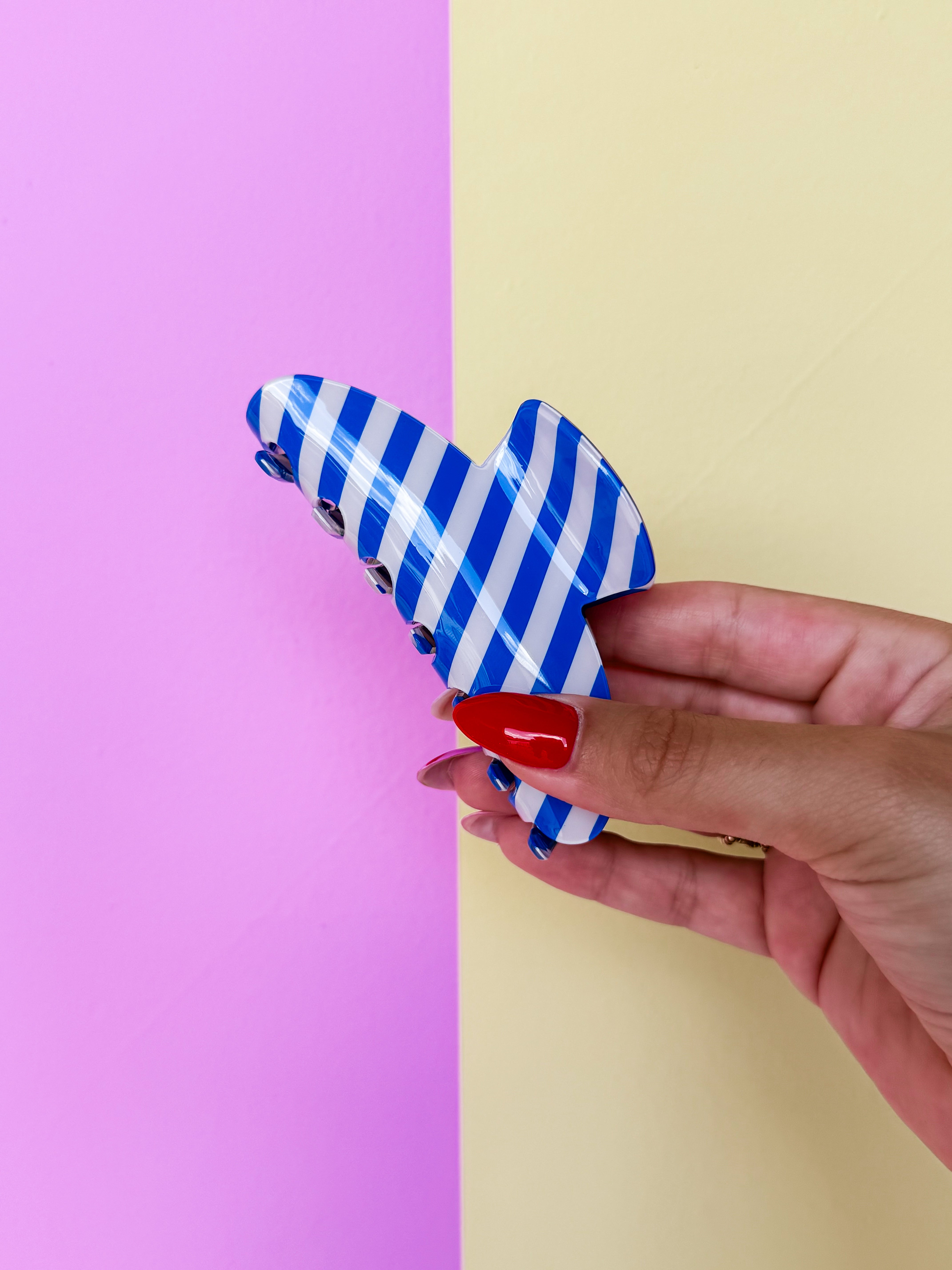 Alina Striped Claw Clip-Blue