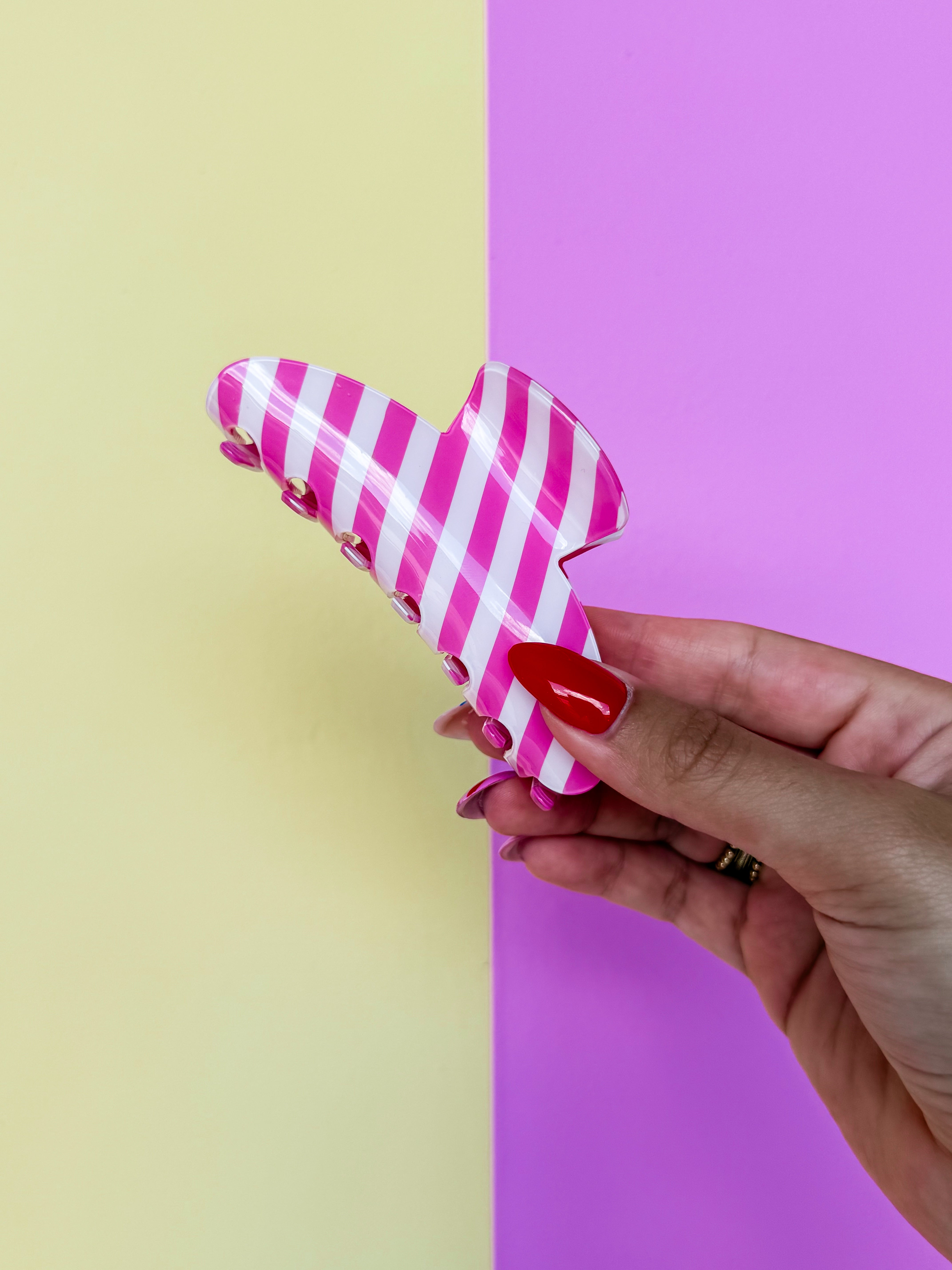 Alina Striped Claw Clip-Pink