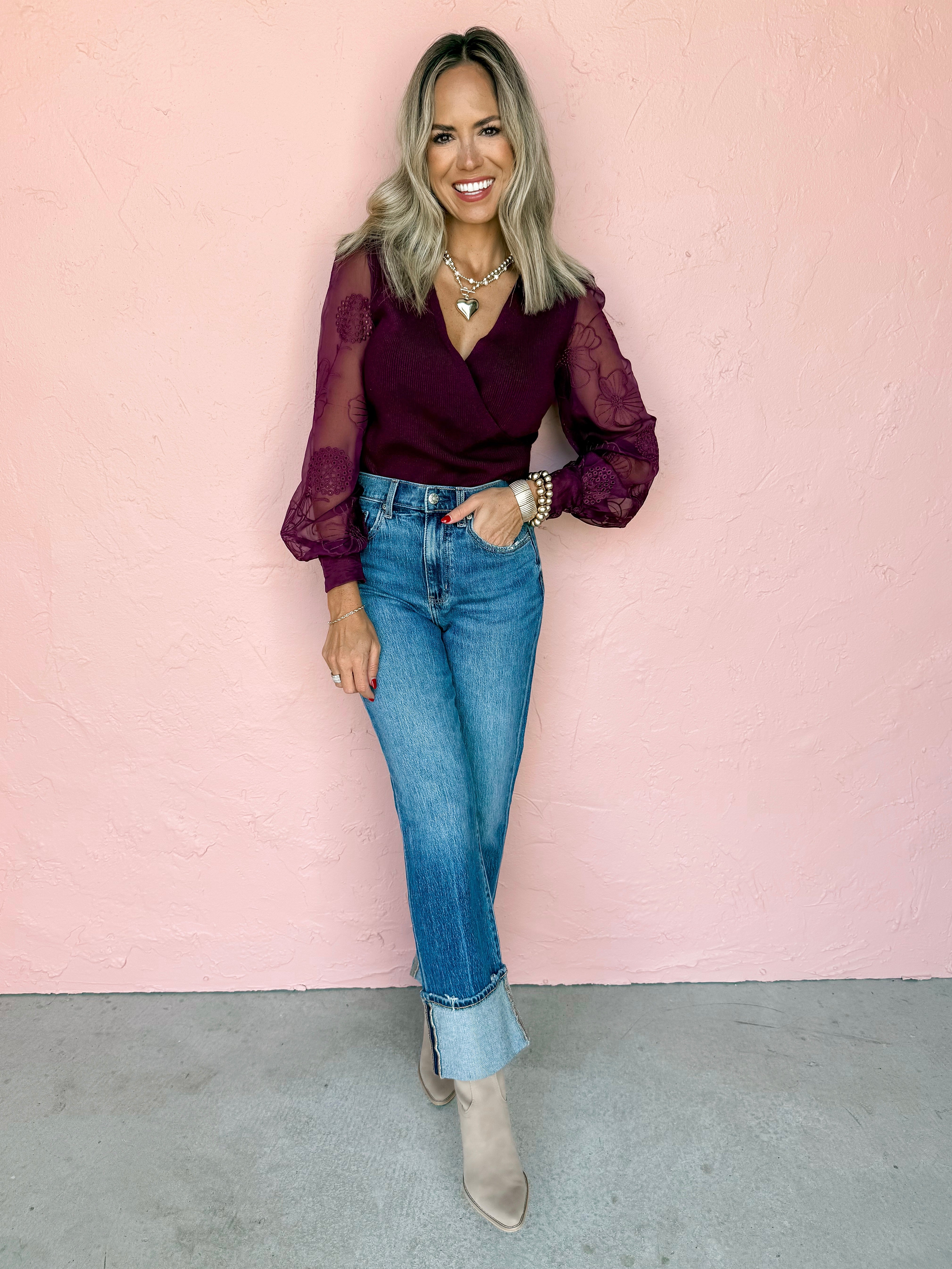 All In The Plan Surplice Lace Top