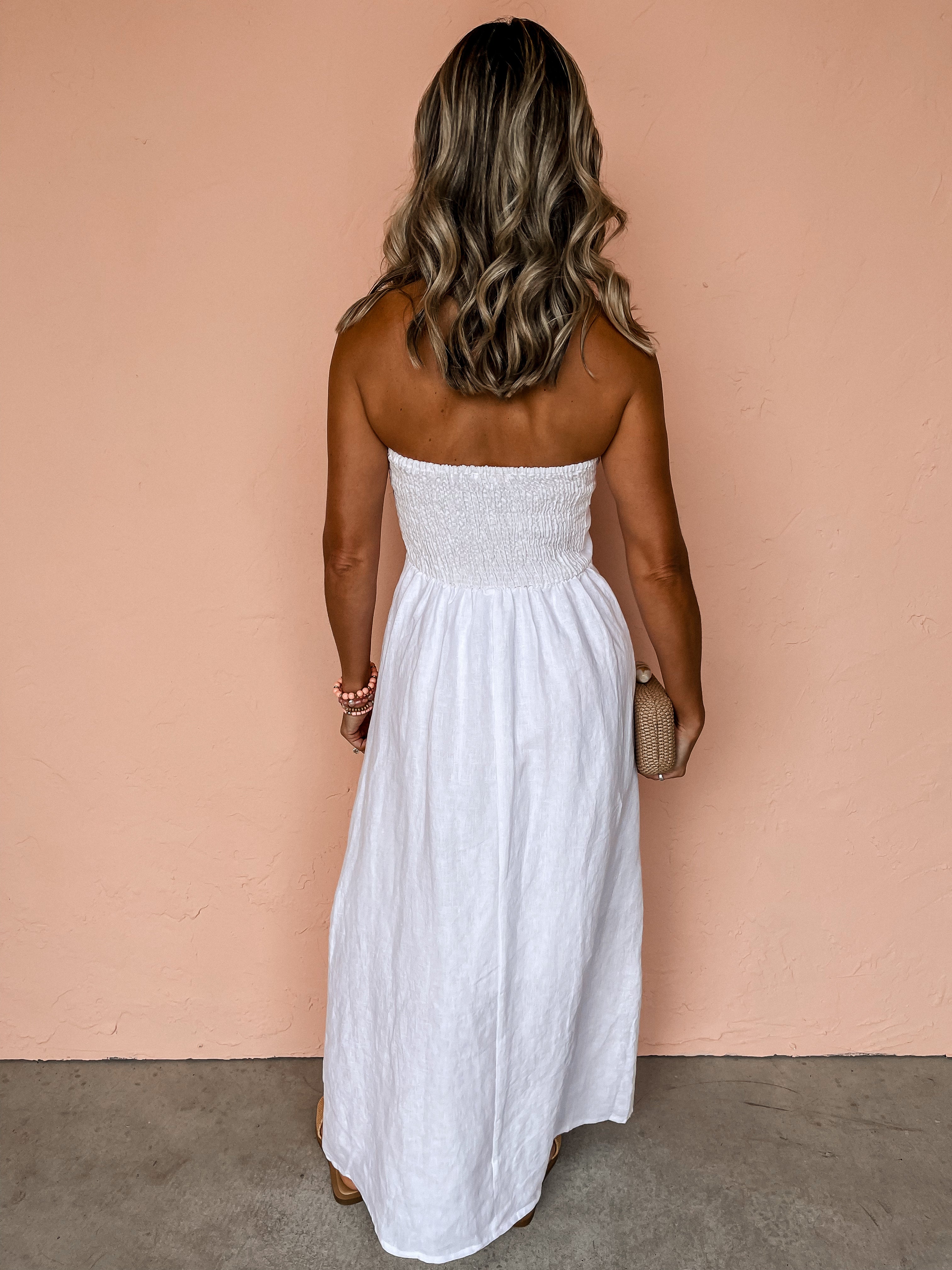 All Is Well Strapless Linen Dress-White
