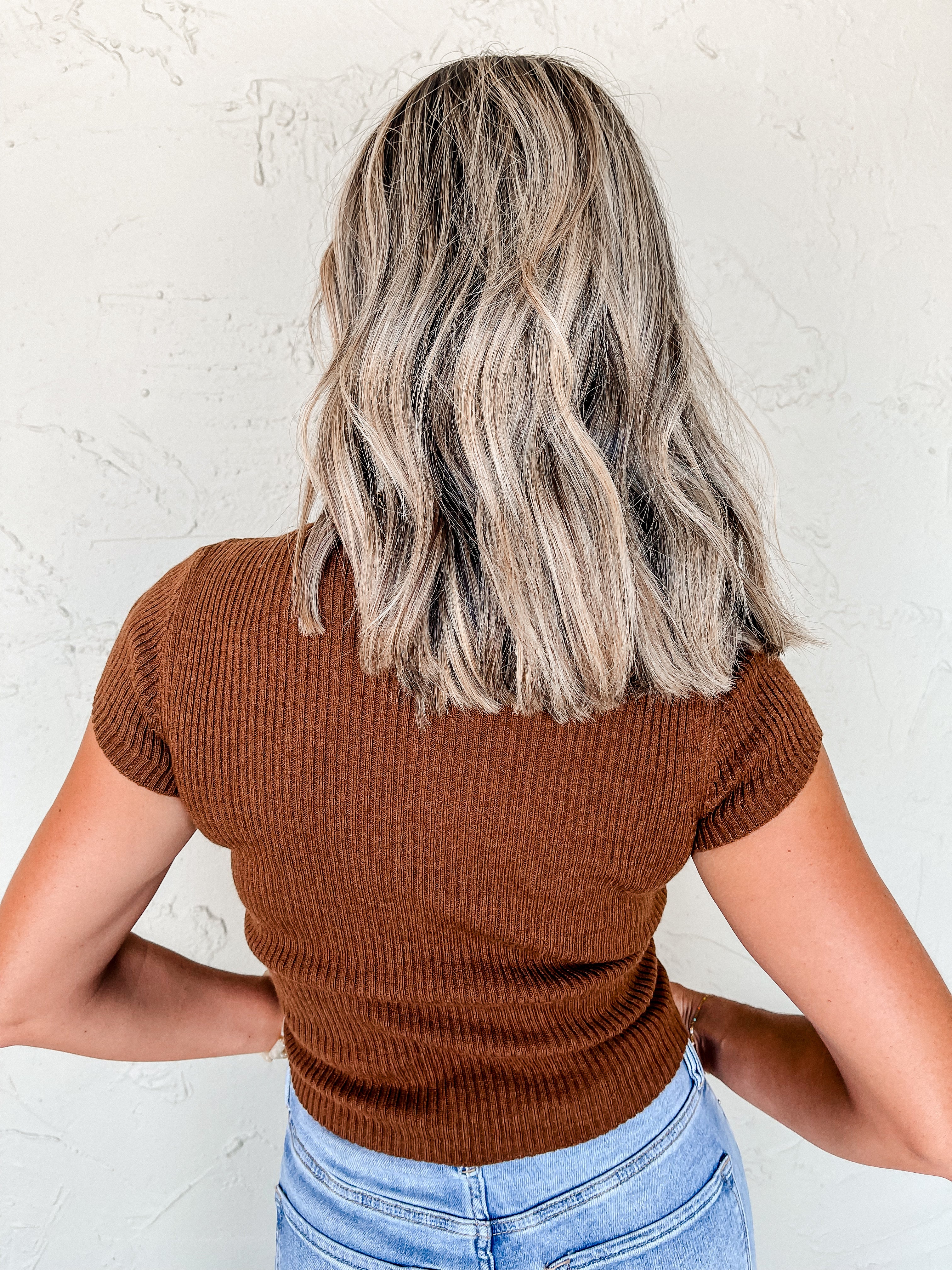 All Perfection Short Sleeve Sweater-Brown