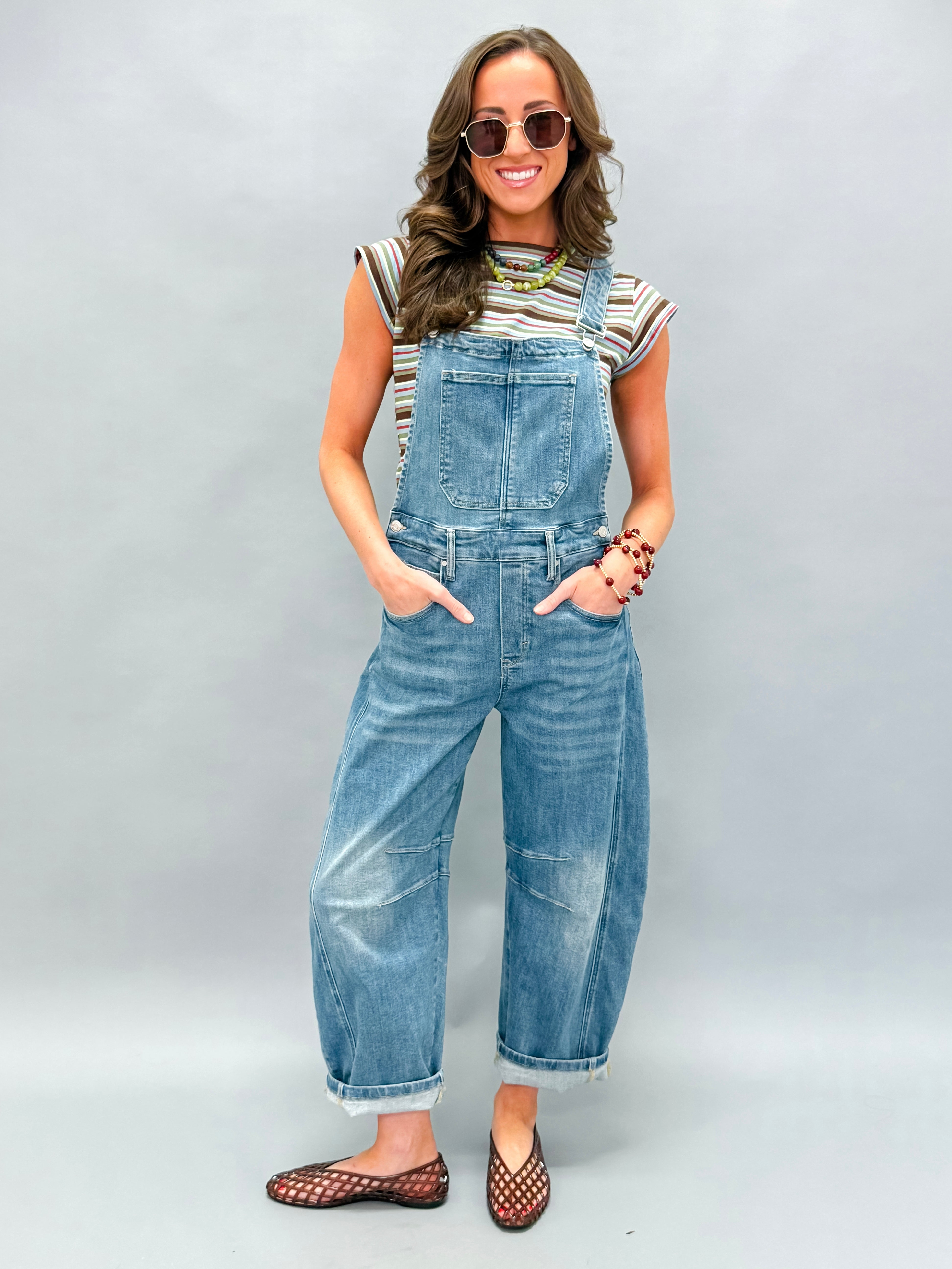 Ally Denim Barrel Leg Overall Jumpsuit