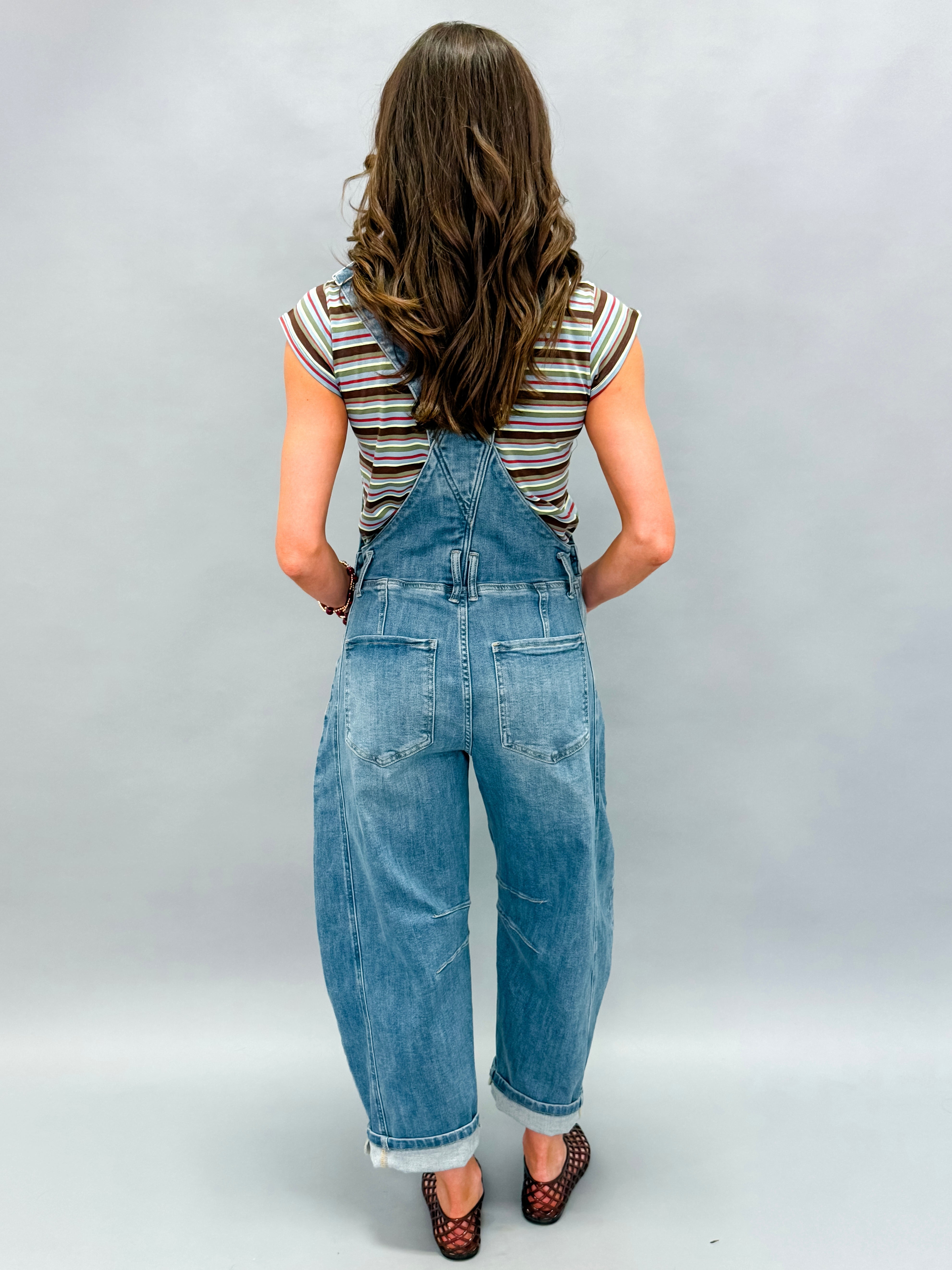 Ally Denim Barrel Leg Overall Jumpsuit