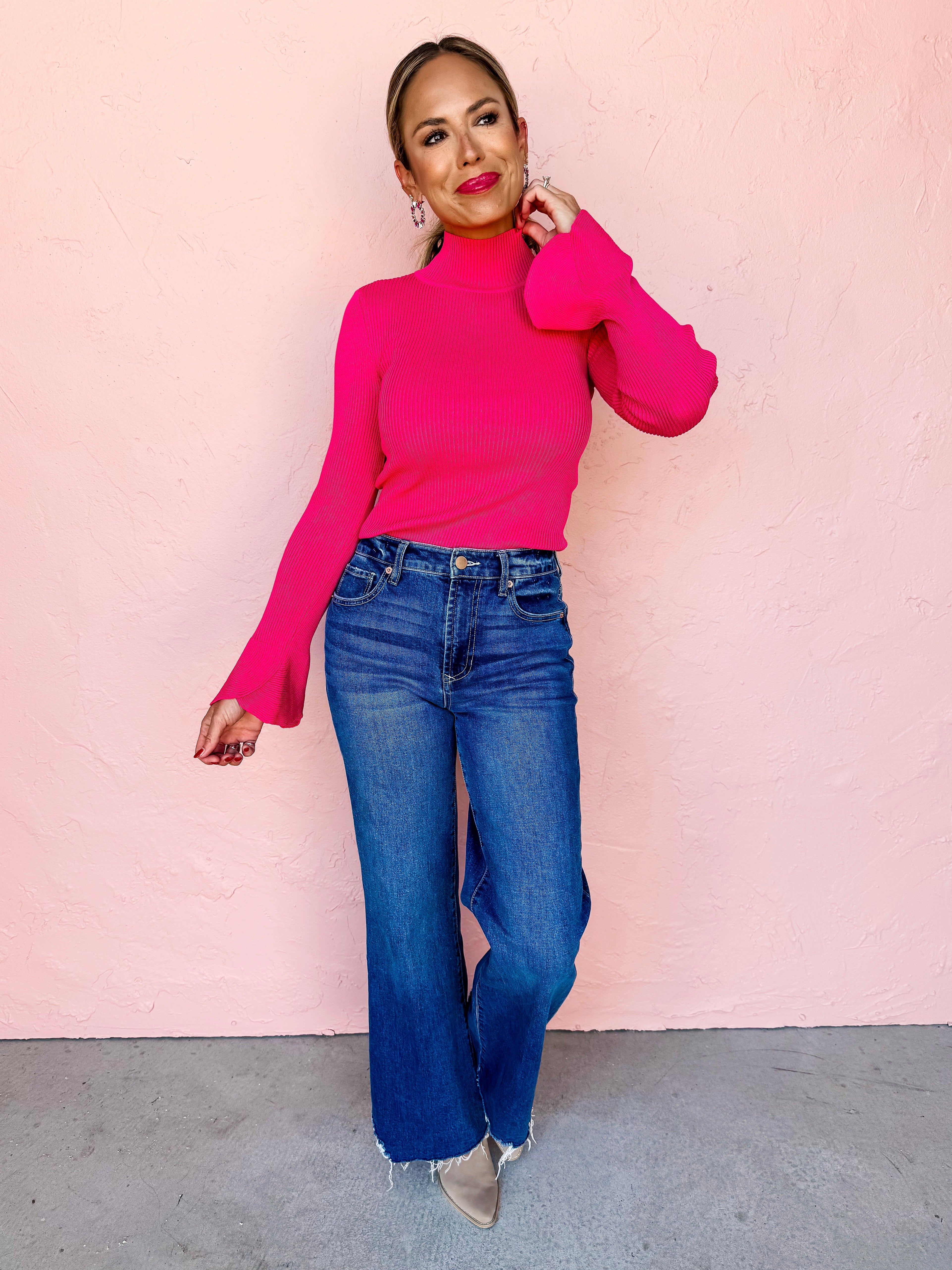 Almost Forever Mock Neck Sweater-Pink