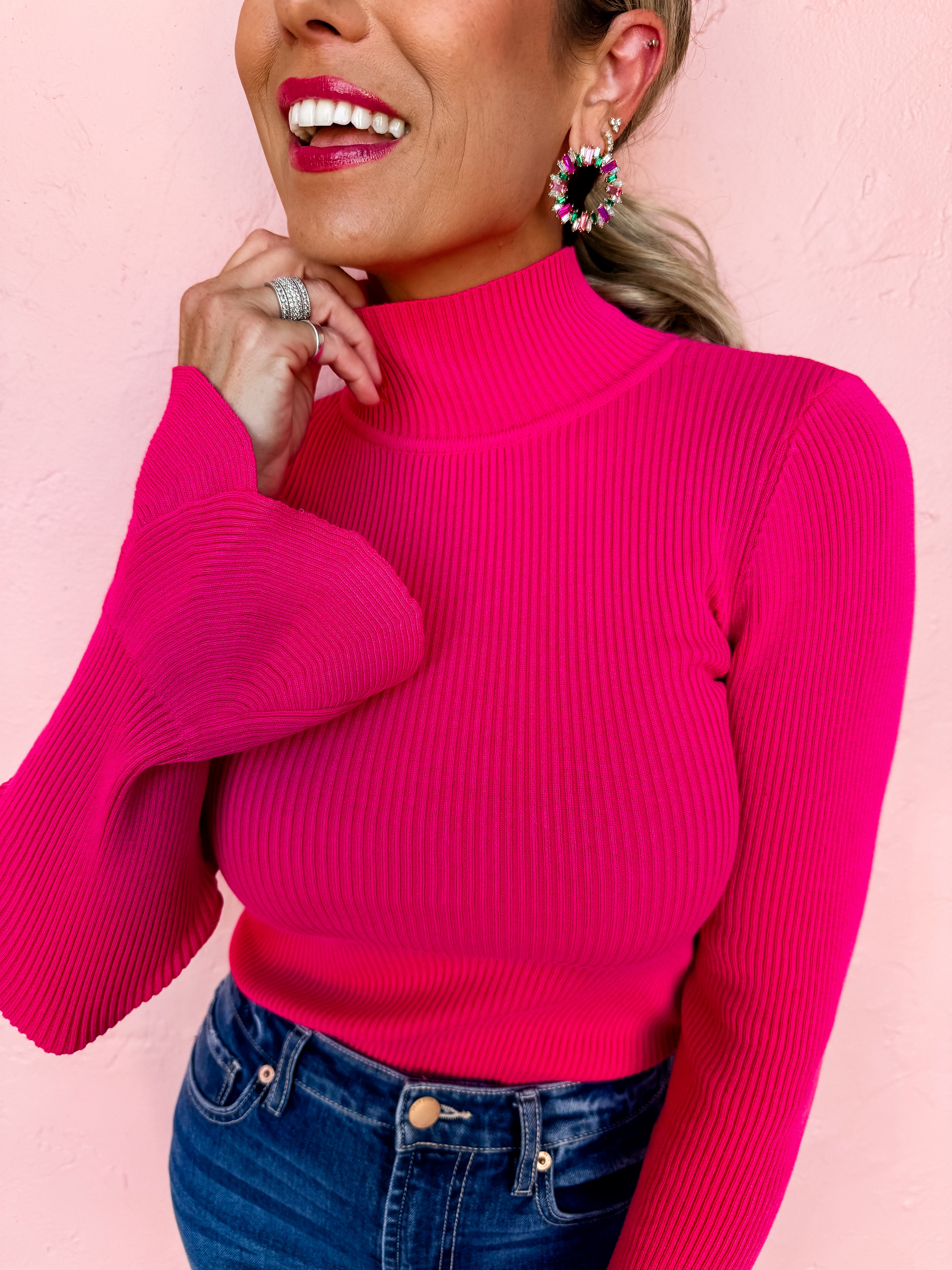 Almost Forever Mock Neck Sweater-Pink