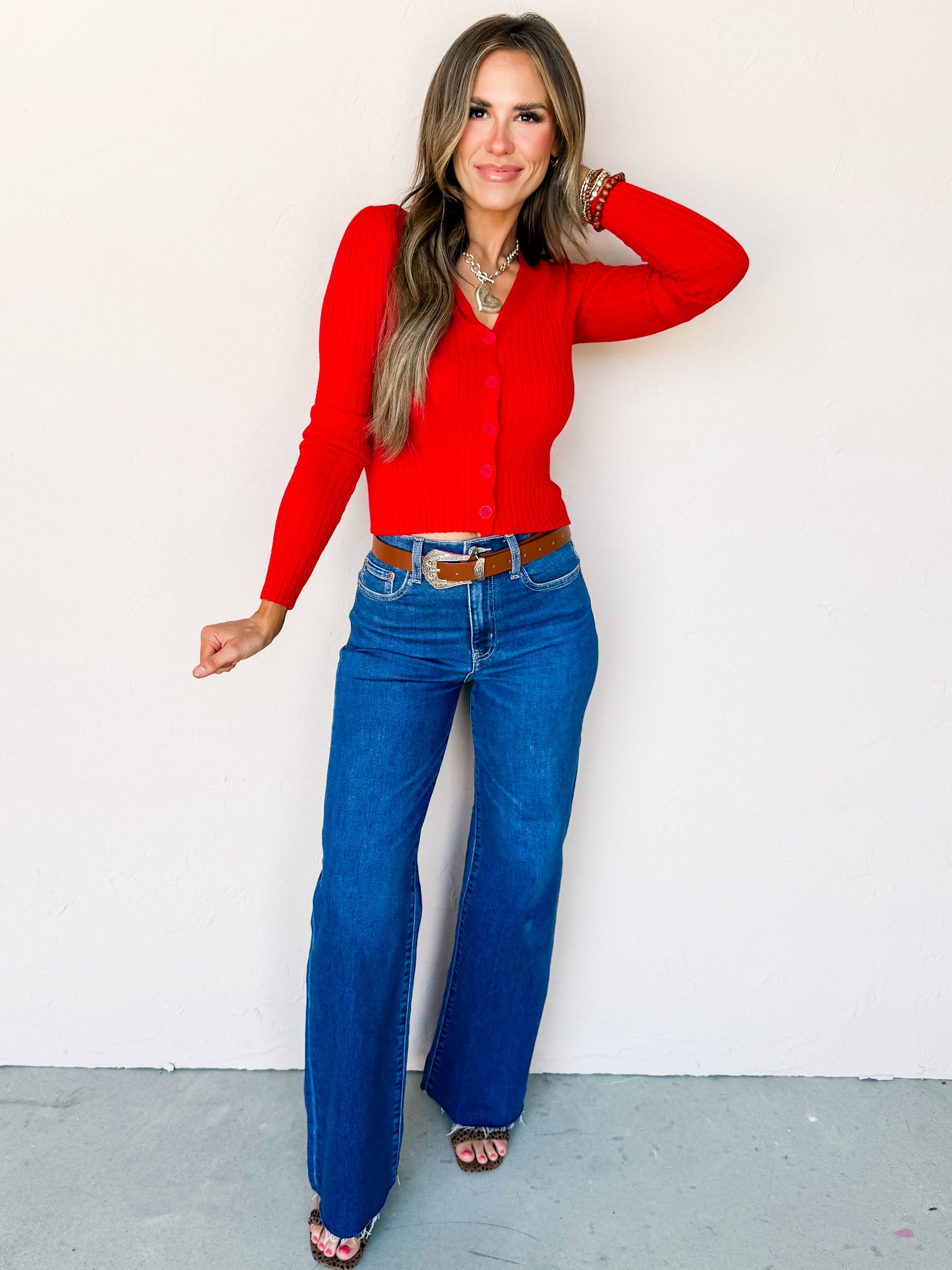 Always Beloved Button Front Sweater-Red