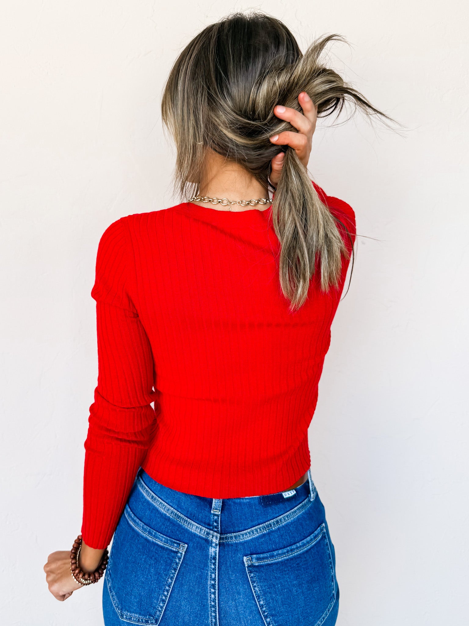 Always Beloved Button Front Sweater-Red