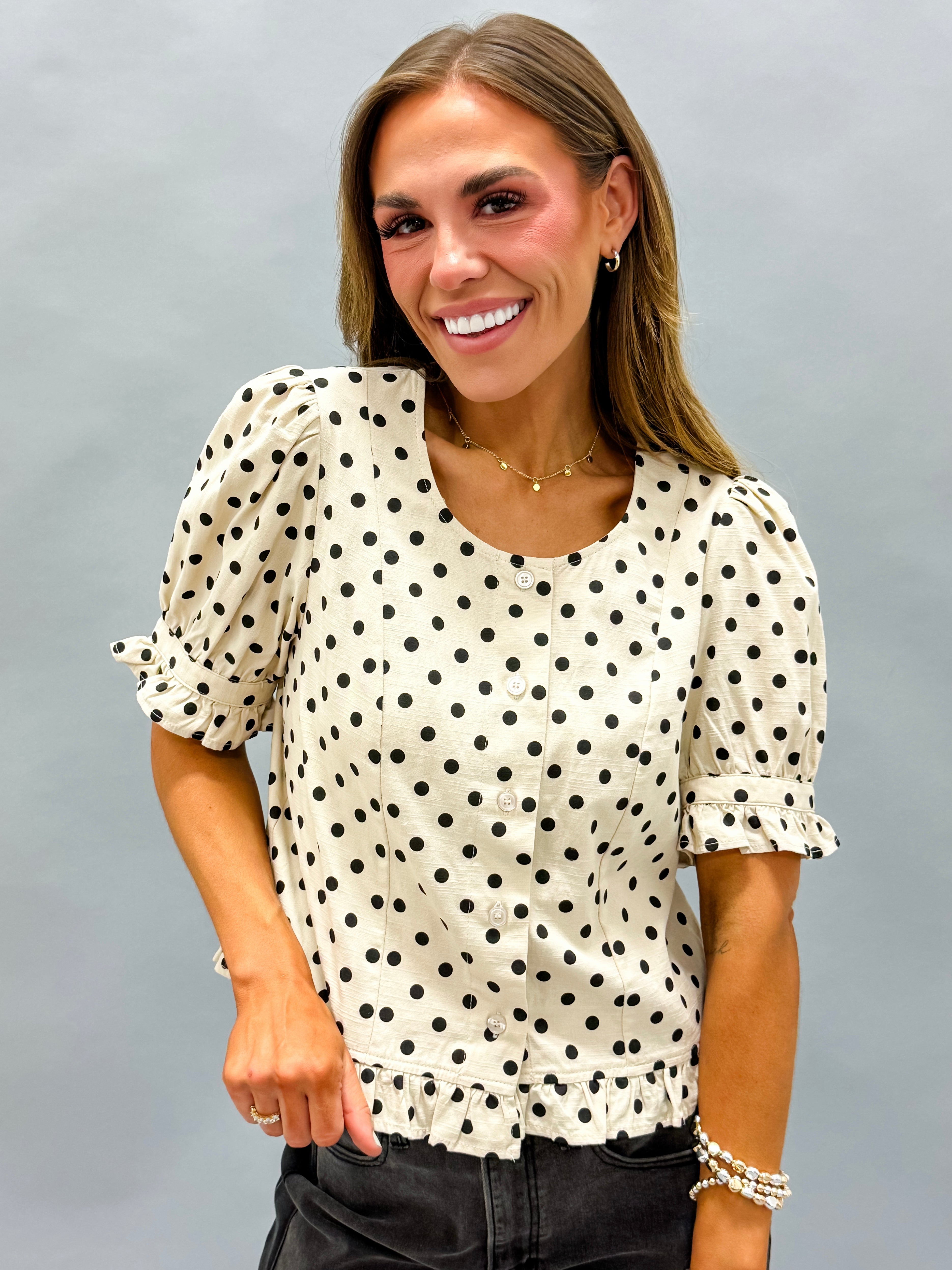 Amanda Polka Dot Scoop Neck Top