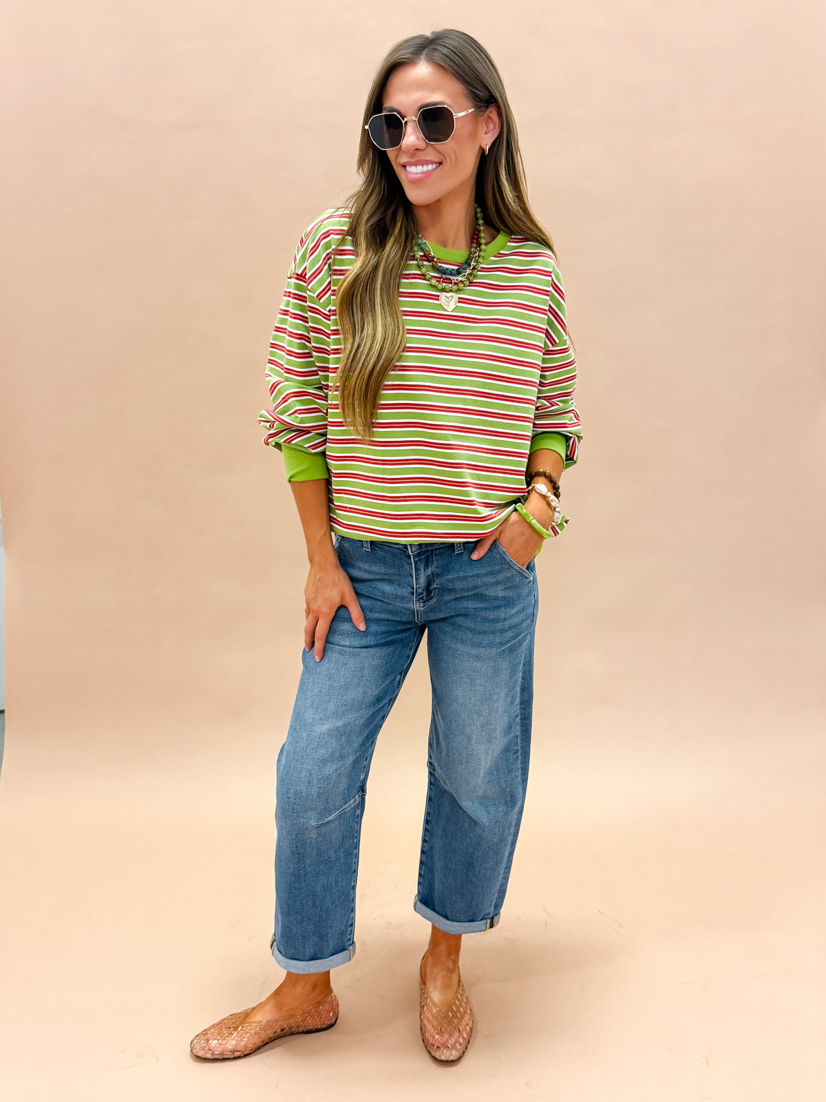 Amara Striped Sweatshirt-Olive Multi
