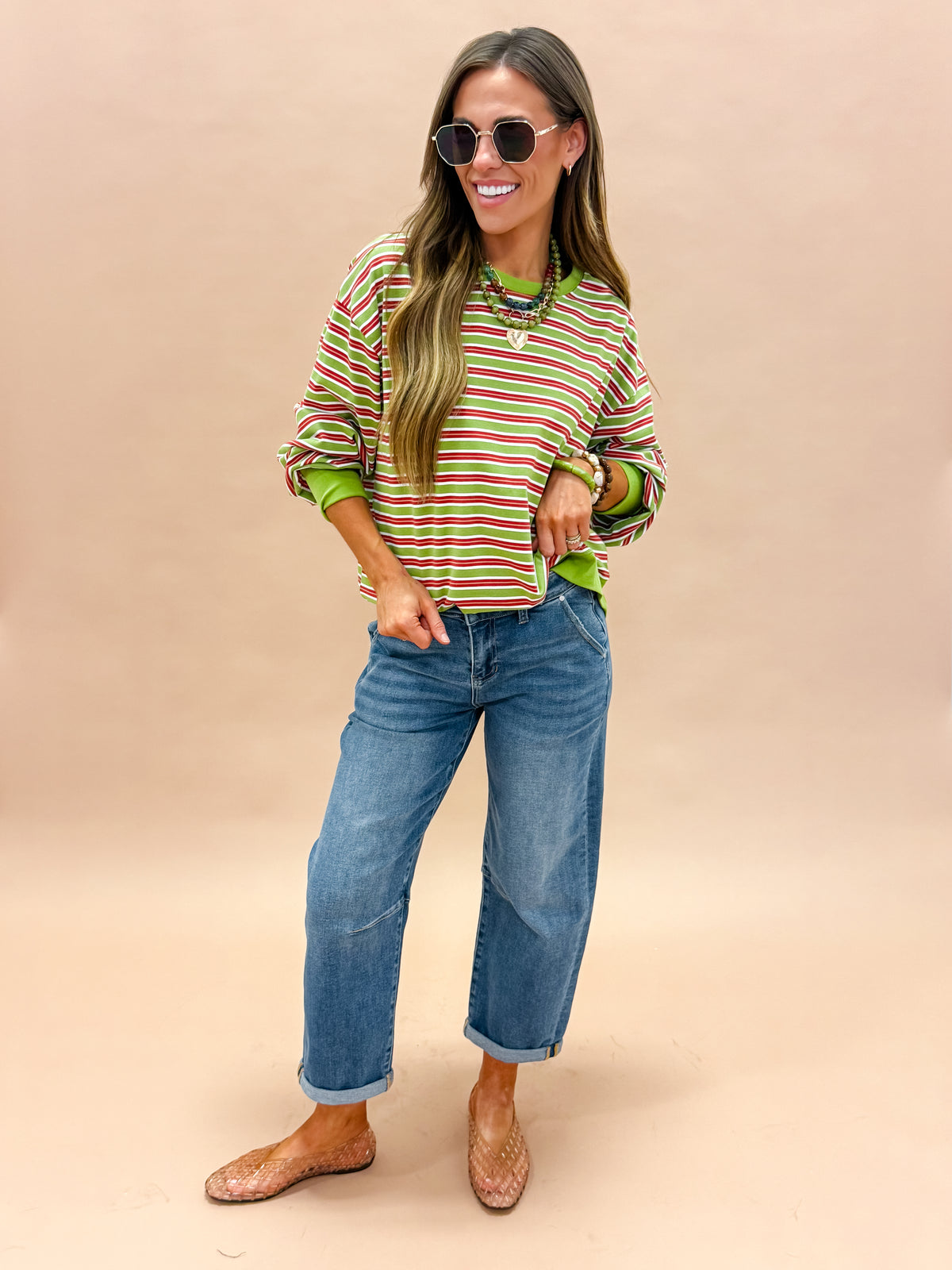 Amara Striped Sweatshirt-Olive Multi