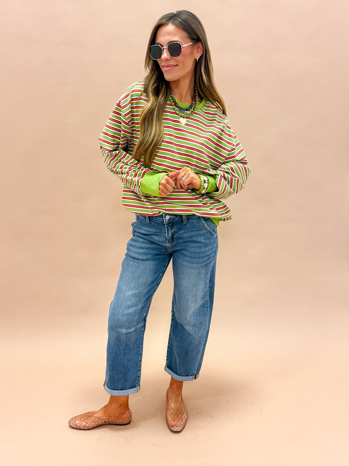 Amara Striped Sweatshirt-Olive Multi